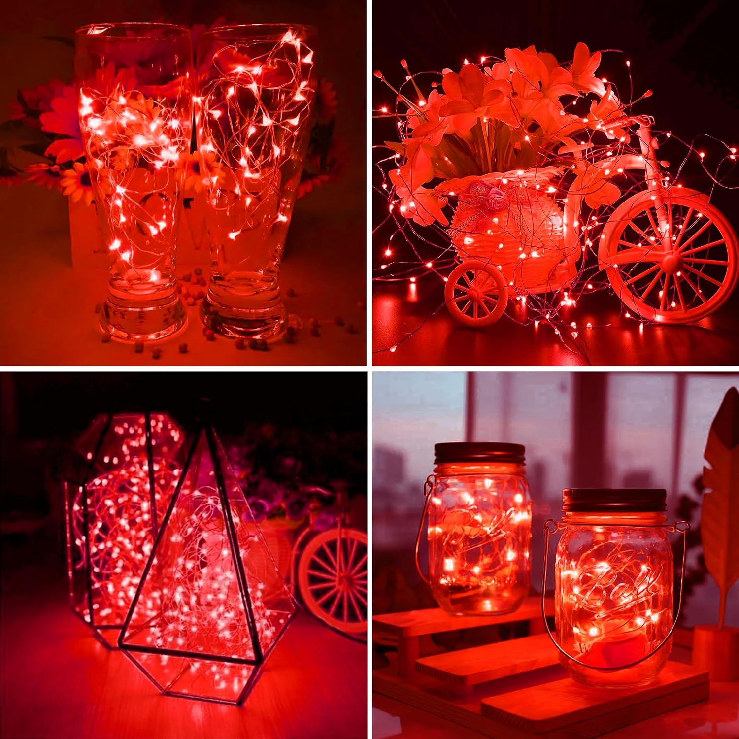 ZGWJ 12 Pack Fairy Lights Battery Operated, 7ft 20 Mini LED Fairy String Lights Silver Wire 3 Modes for DIY, Parties, Wedding, Bedroom, Halloween Christmas Decoration Red image 5