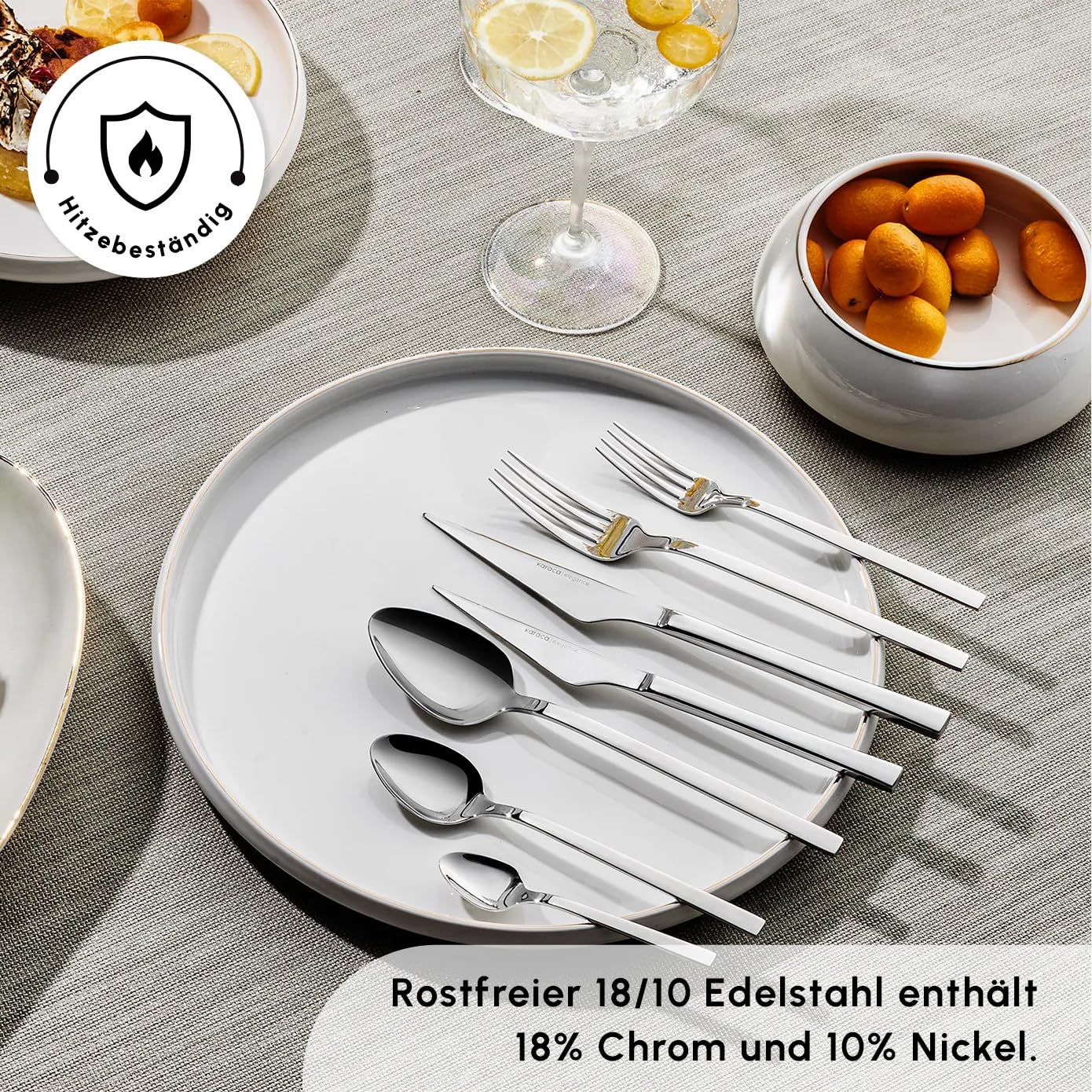 Karaca Sedir Elegance Besteck Set 12 Personen Spülmaschinenfest Essbesteck, 84 teilig Silver Besteckset