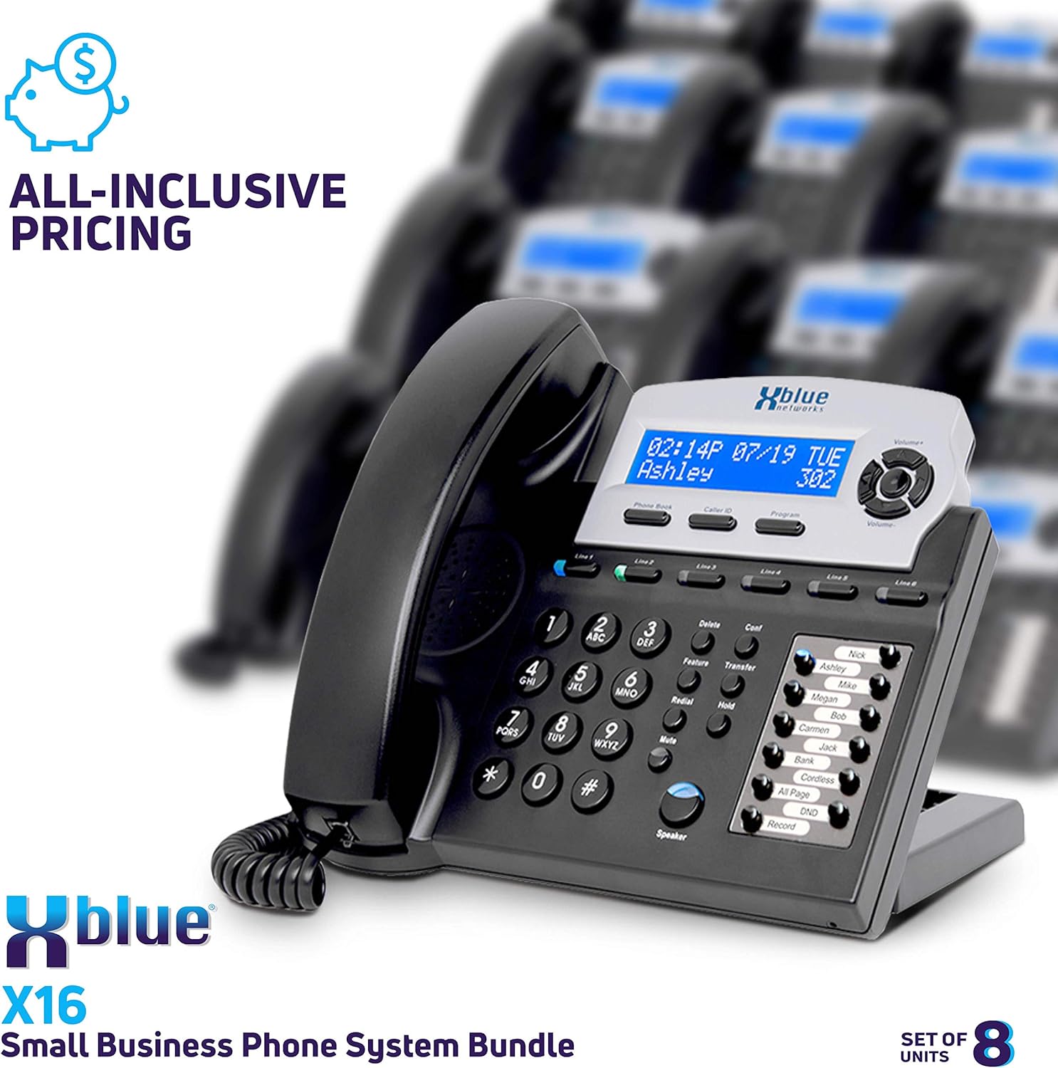 Best Cyber Deals 🔥 XBLUE X16 Small Business 8 Phone System Bundle - Six Outside Lines & Sixteen Phone Capacity - Includes Auto Attendant, Voicemail, Caller ID, Paging & Intercom
