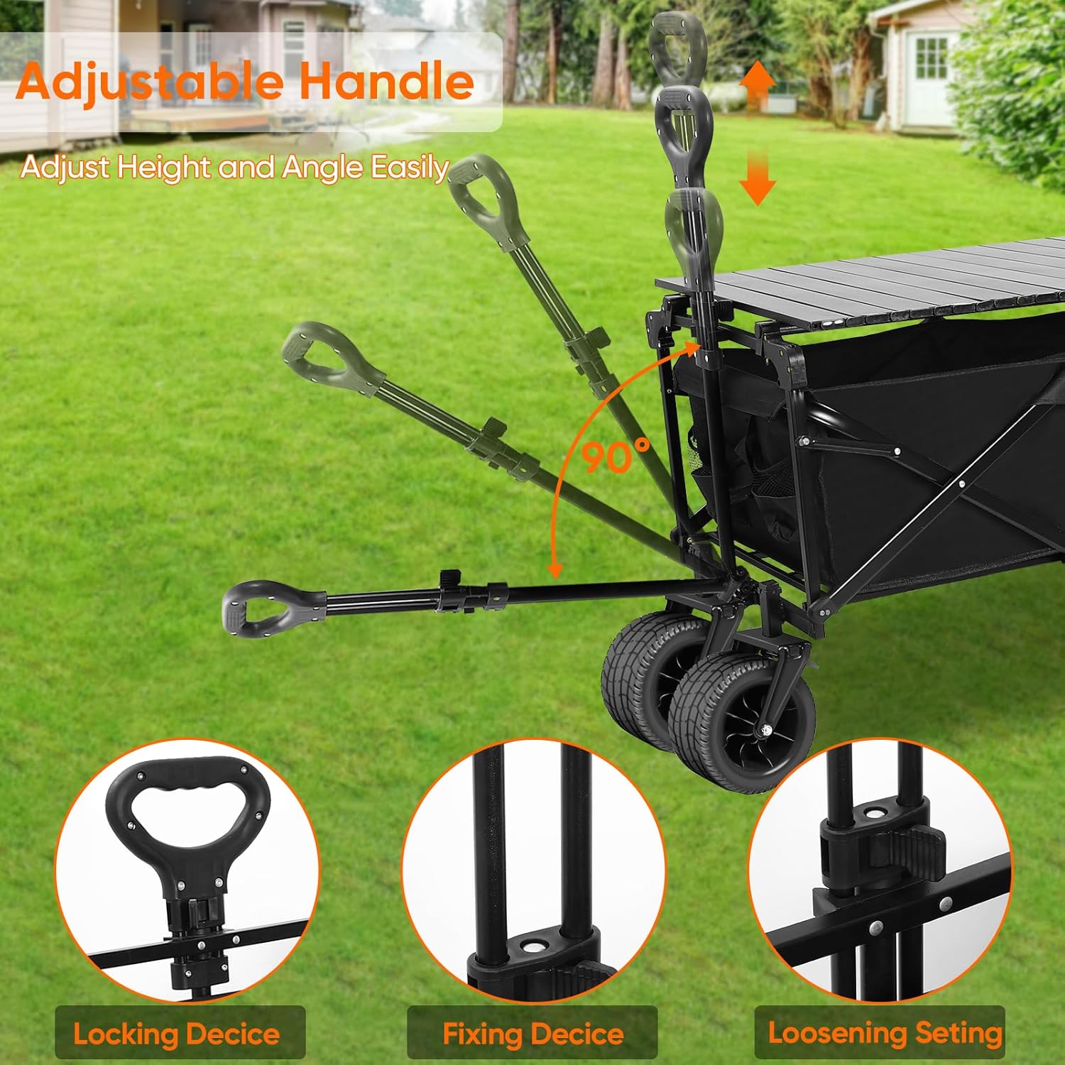 Collapsible Camping Wagon,300lbs Heavy Duty Folding Beach Cart w/All-Terrain Wheels, Removable Storage Bag,Portable Utility Cart for Camping, Groceries, Tailgating (Wagon with Table and Canopy)