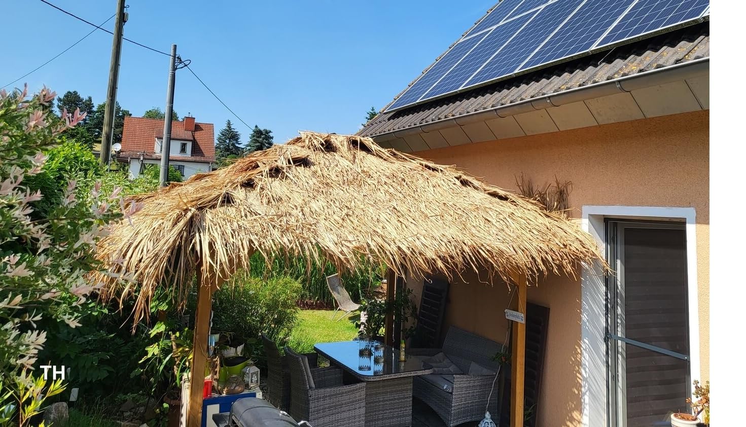 Techo de hierba marina 145 x 80 cm – Estera de tejado de hierba de junco – tejas naturales como viento y protección solar