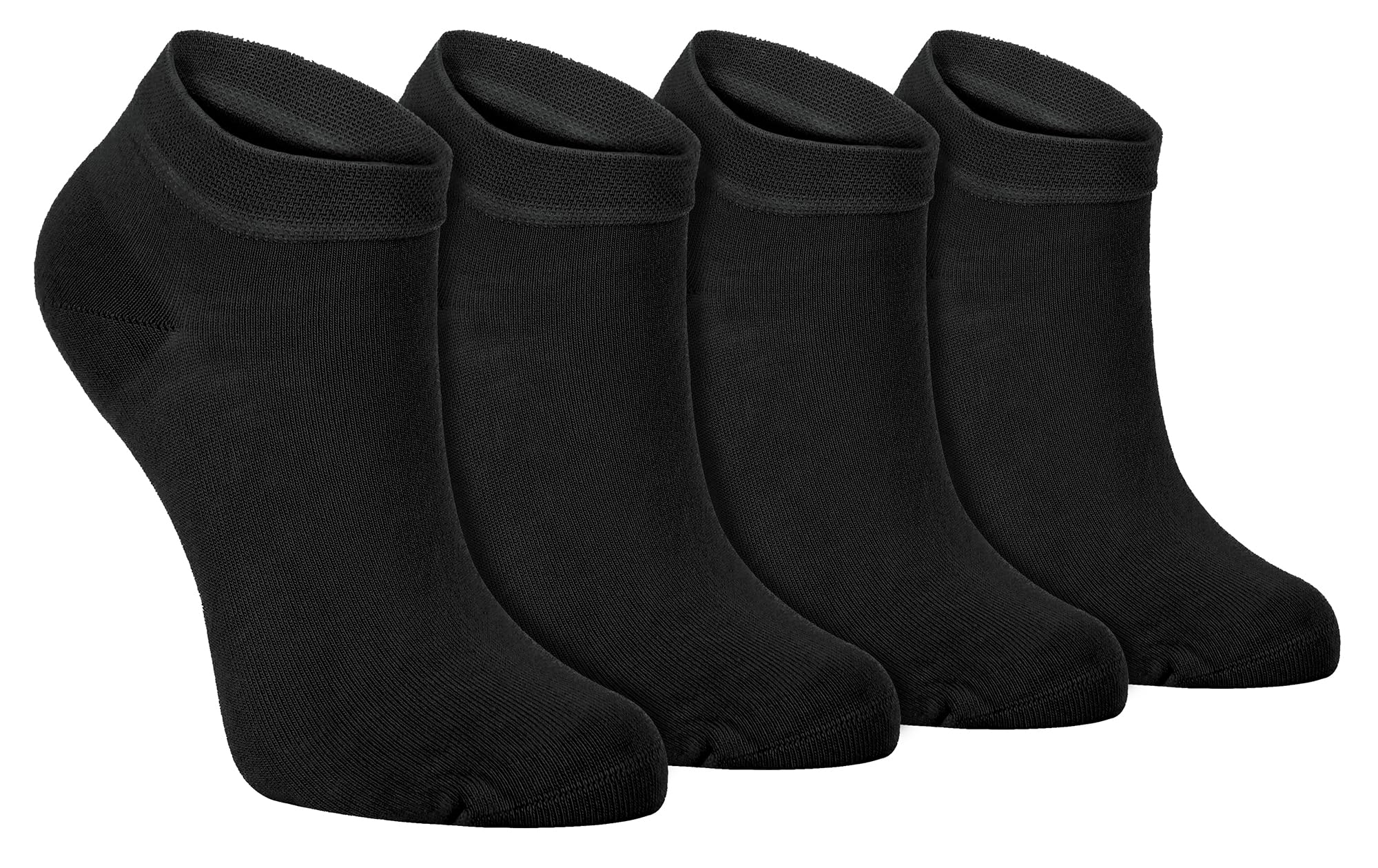 Sock Snob - Womens 4 Pairs Bamboo Breathable Low Cut Ankle Trainer Socks (4-8, Black)