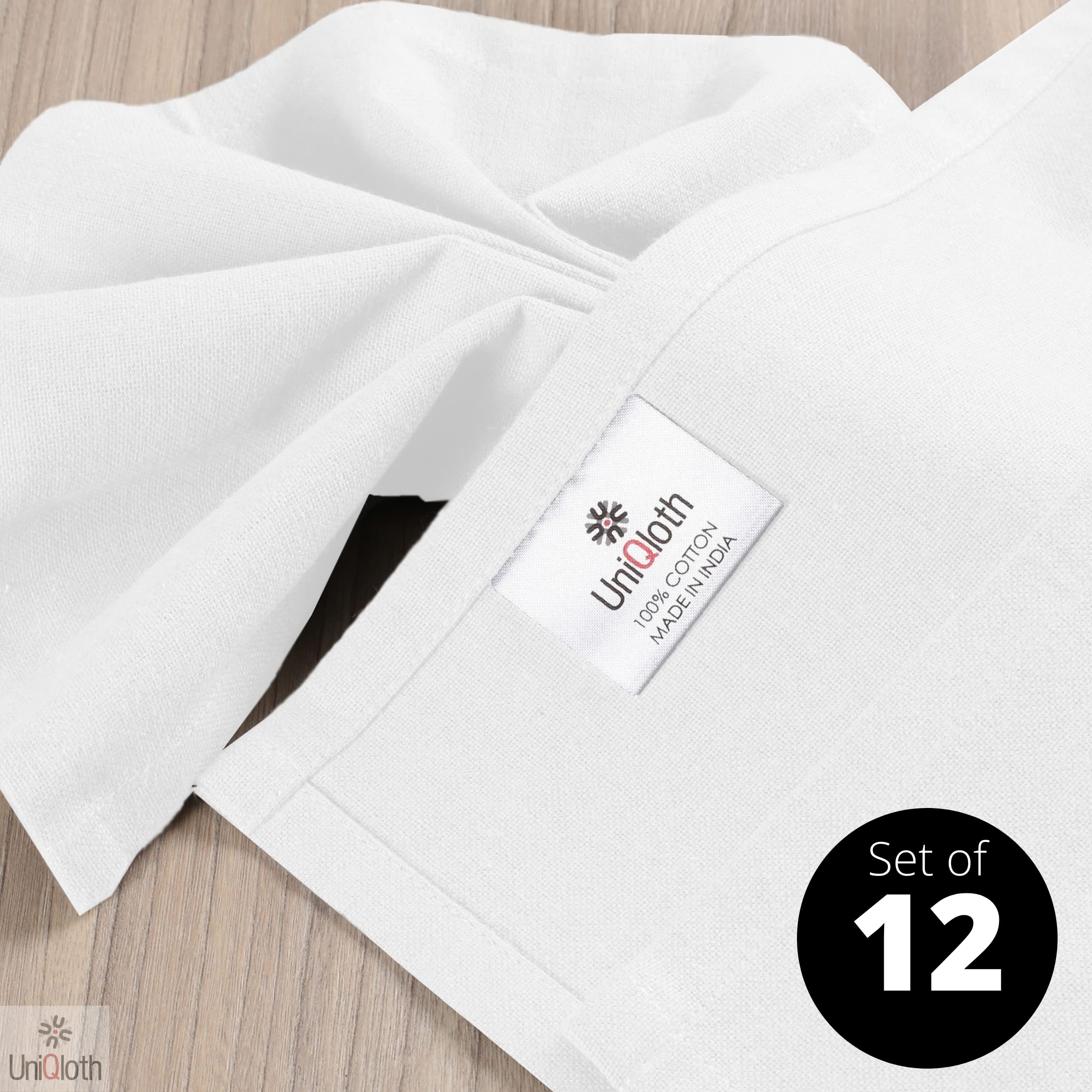 UniQloth Set of 12 Cloth Dinner Napkins 100% Cotton - Soft Durable Washable Reusable - Ideal for Farmhouse Parties Weddings Holidays Hotel Restaurant Daily Use Table Dinner Napkins 17x17 White