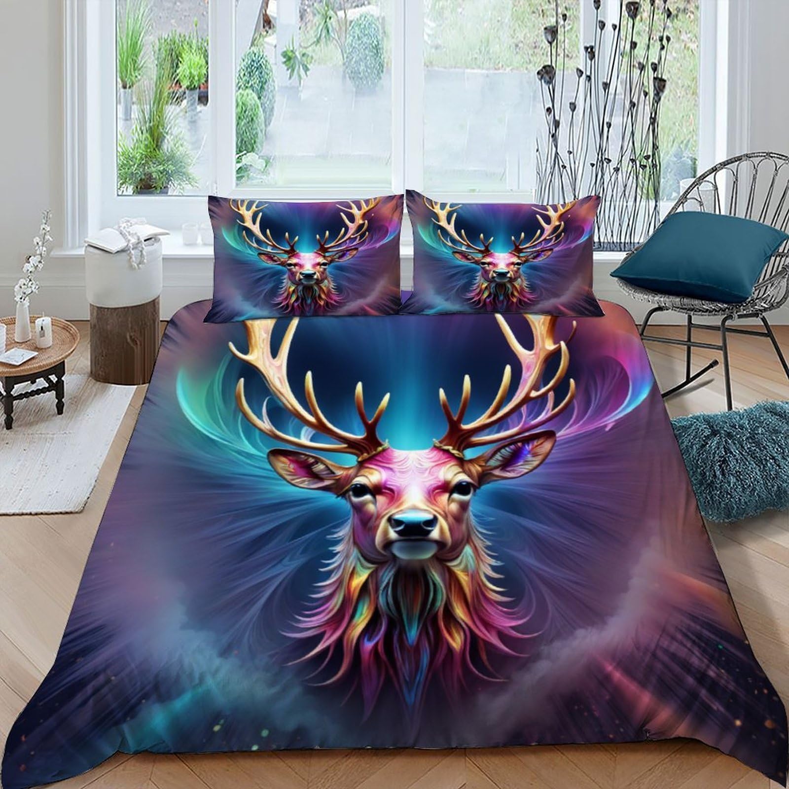 Housse de couette King animal sauvage Élan 220x240cm avec 2 taies d'oreiller