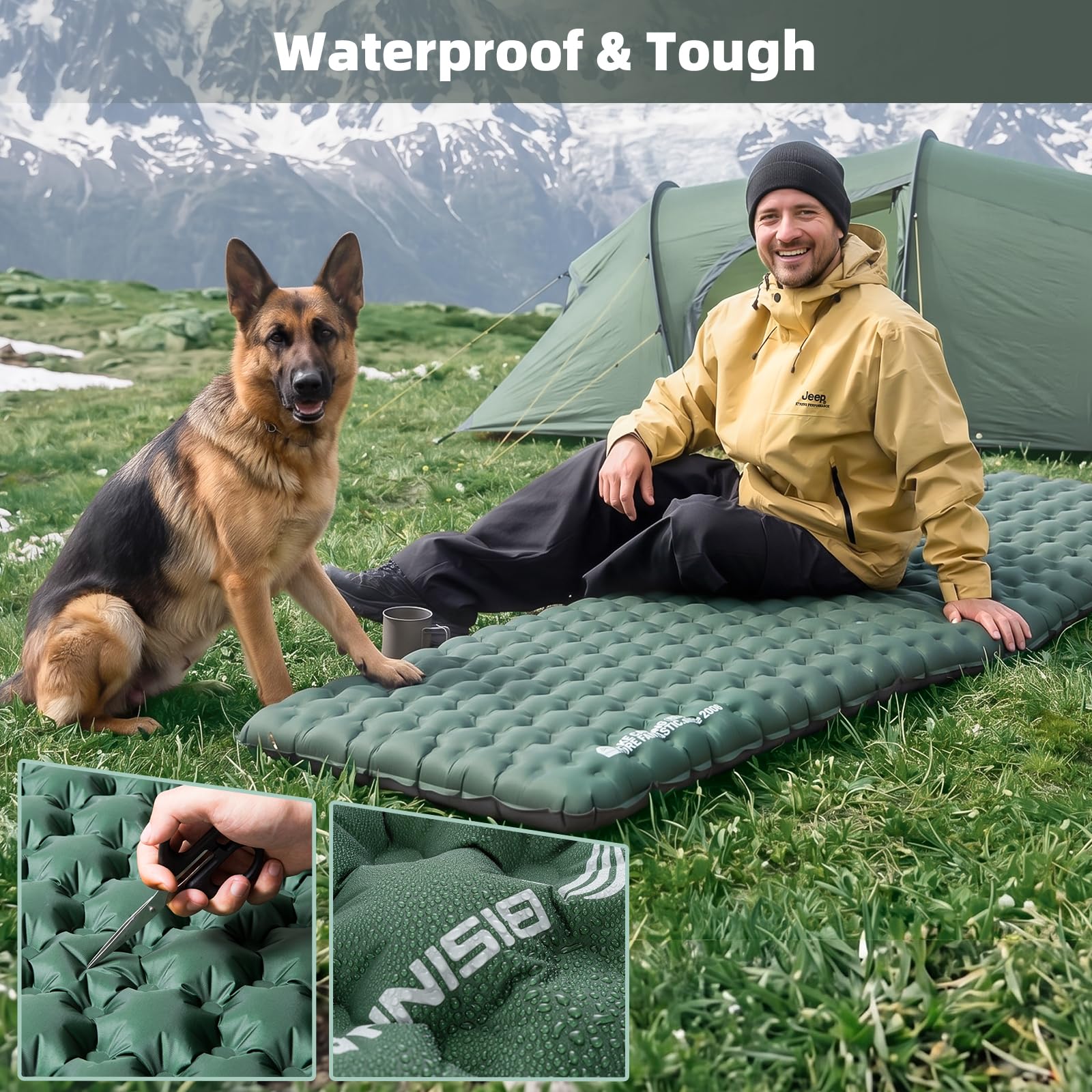 BISINNA Colchoneta de dormir ultraligera con aislamiento 9R, colchoneta inflable para acampar y mochileros, 900 g