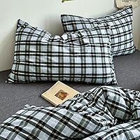 Vista 8 de EAVD Juego de funda de edredón vintage de algodón lavado suave con patrón de cuadros cuadriculados, funda de edredón geométrica de granja con 2