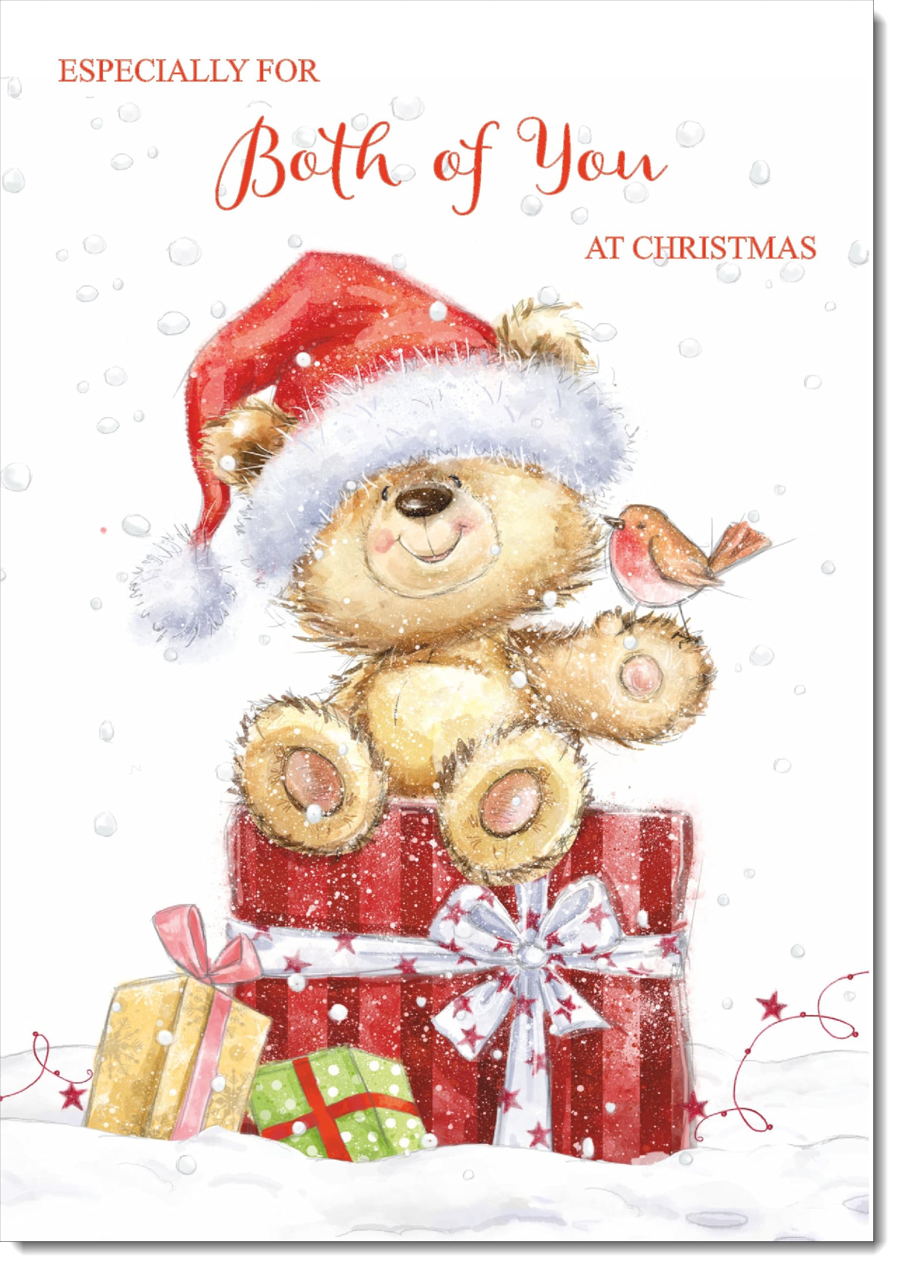 doodlecards To Both of You Christmas Card Cute Bear on Parcel Large A4 Size Christmas Card for To Both of You with Plain Envelope