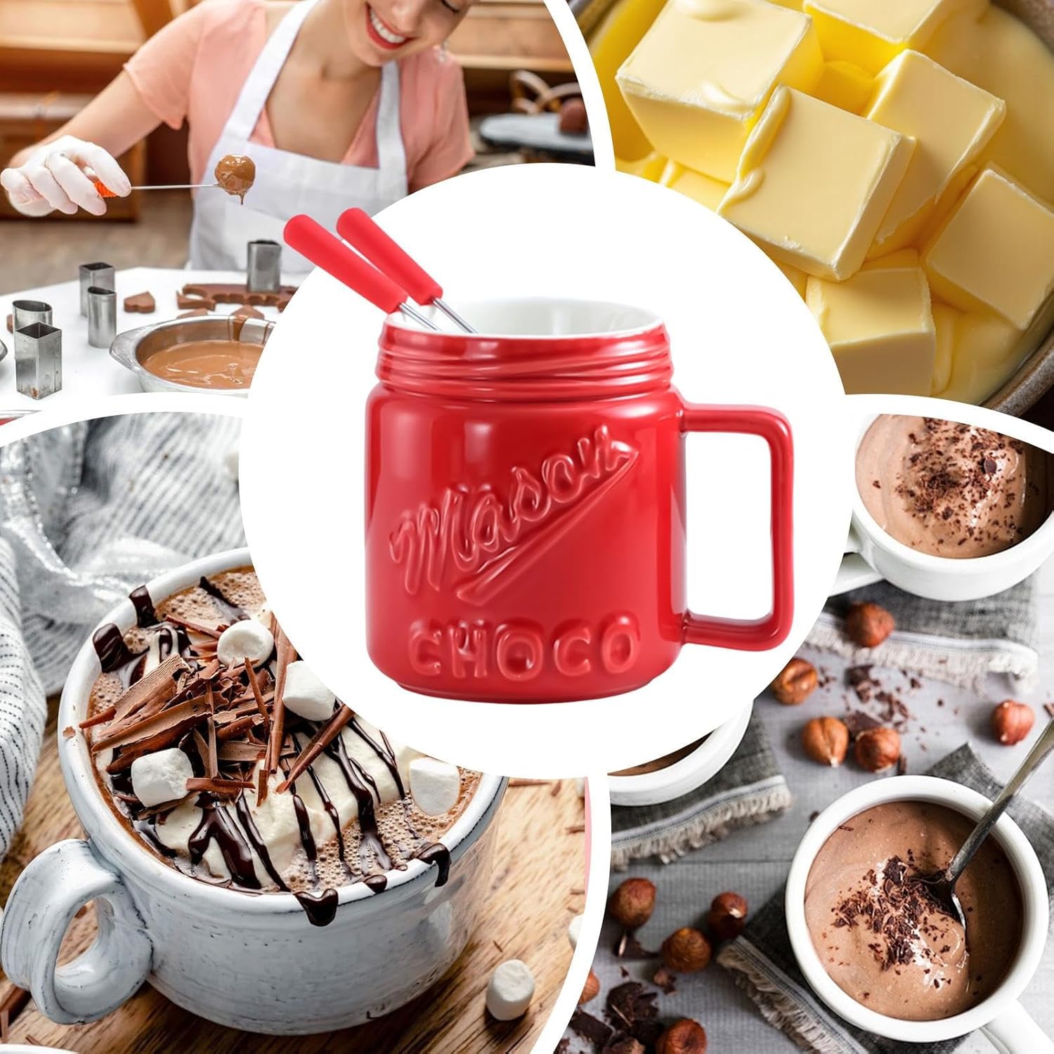 Fondue Cup - Ceramic Mini Heat Resistant Mug,Home Use Fondue Cup - for Chocolate Dessert Butter Cheese Family Home Party Holiday Gathering Celebration