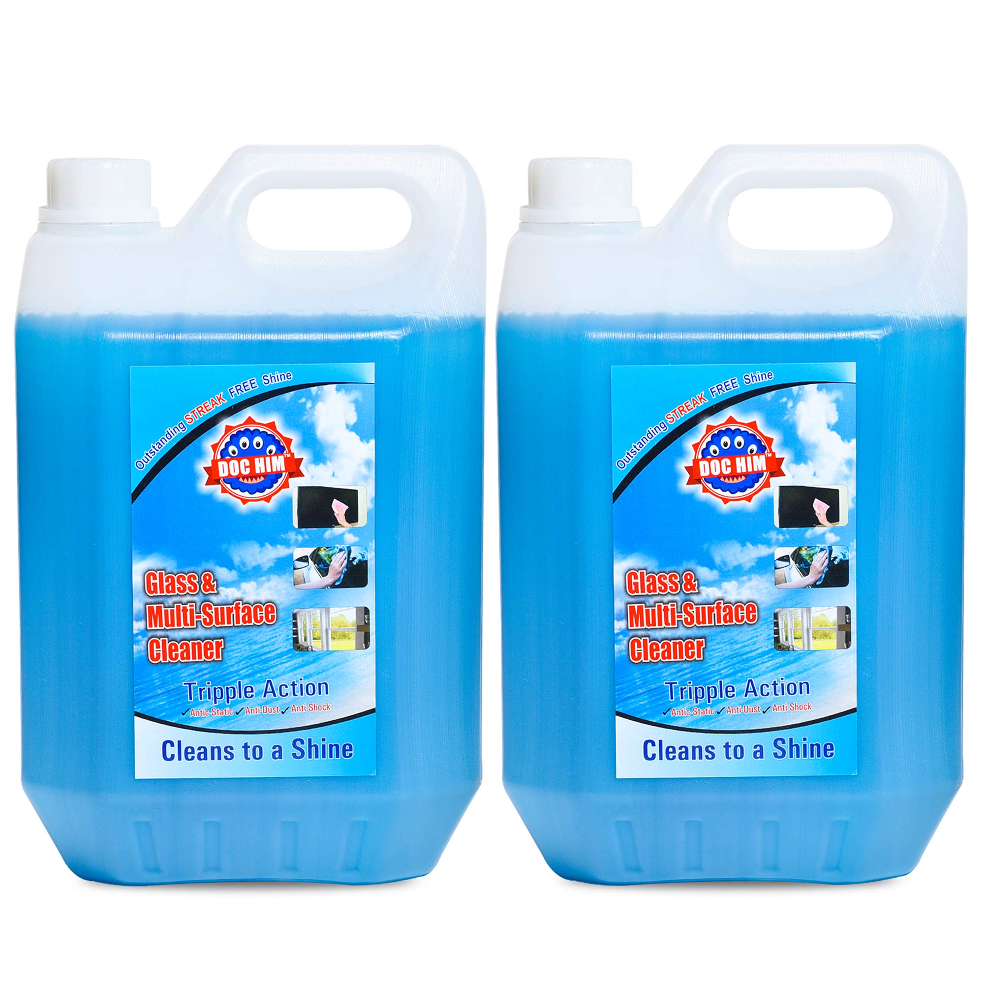 Doc Him Glass and Multi Surface Cleaner Liquid Can Combo Pack Of 2 X 5 Litre | All-Purpose Glass Cleaner for Car, Kitchen and Home Surfaces | Multi Surface Cleaner