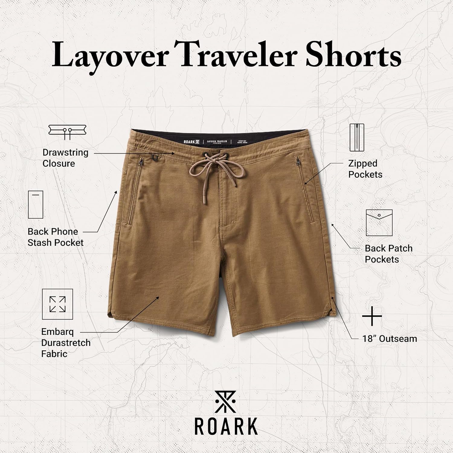 Roark Layover Traveler Walking Shorts – Lightweight Casual Hiking Shorts for Men, with Stretch Fabric, and Waist Drawstring - Image 3