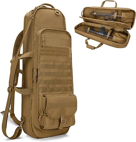 GOBUROS Mochila táctica para rifles de 32 pulgadas, funda suave para rifle con 3 portavasos, correas acolchadas para el hombro, cremallera con
