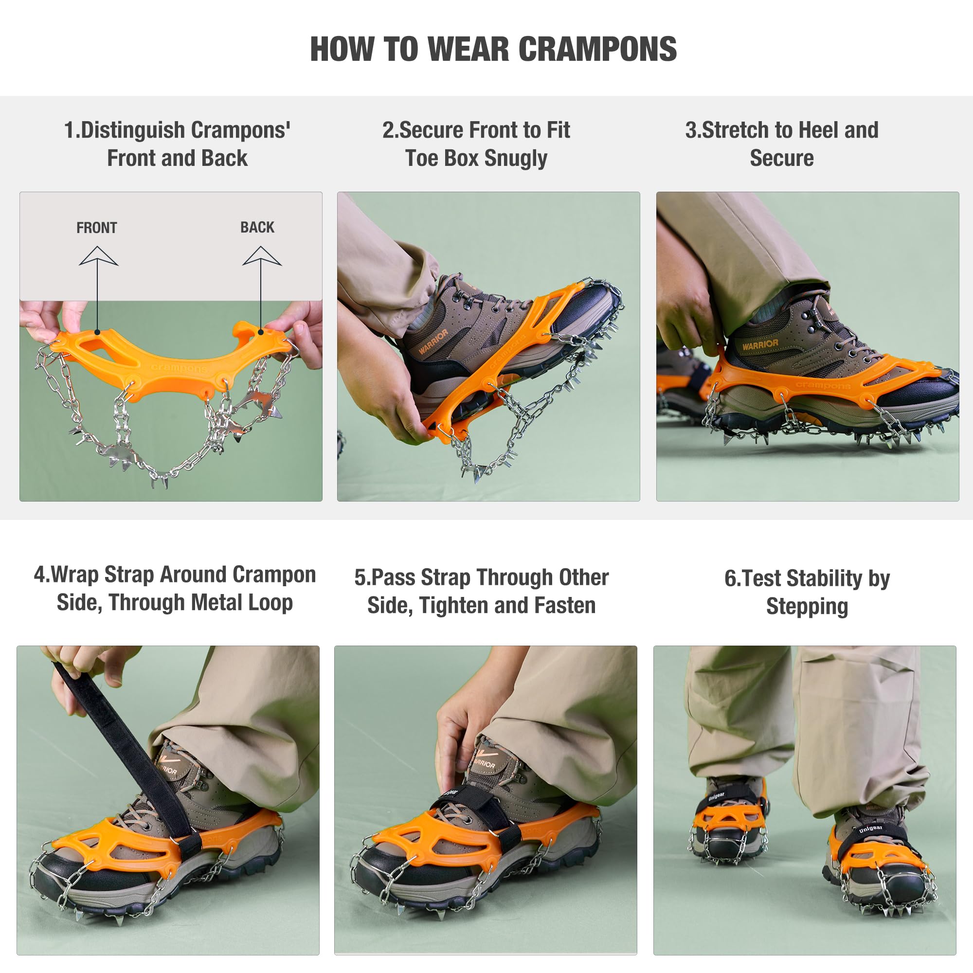 Unigear Ramponi da Ghiaccio per Scarponi 24 Denti 201 Copertura in Acciaio con Catene in Acciaio Inossidabile per Camminare su Neve e Ghiaccio