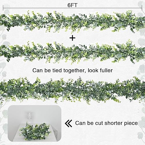 Miniatura 6 de BLEUM CADE Paquete de 9 guirnaldas de eucalipto con luces, 5.9 piesunidad, guirnalda de vid de eucalipto falsa colgante para decoración de boda,