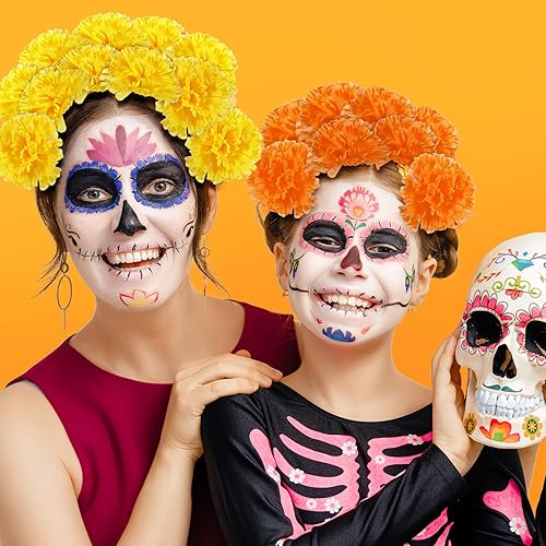 Miniatura 6 de Paquete de 100 flores artificiales de caléndula con tallos mexicanos, flores falsas mexicanas, guirnaldas de caléndula para decoración tradicional