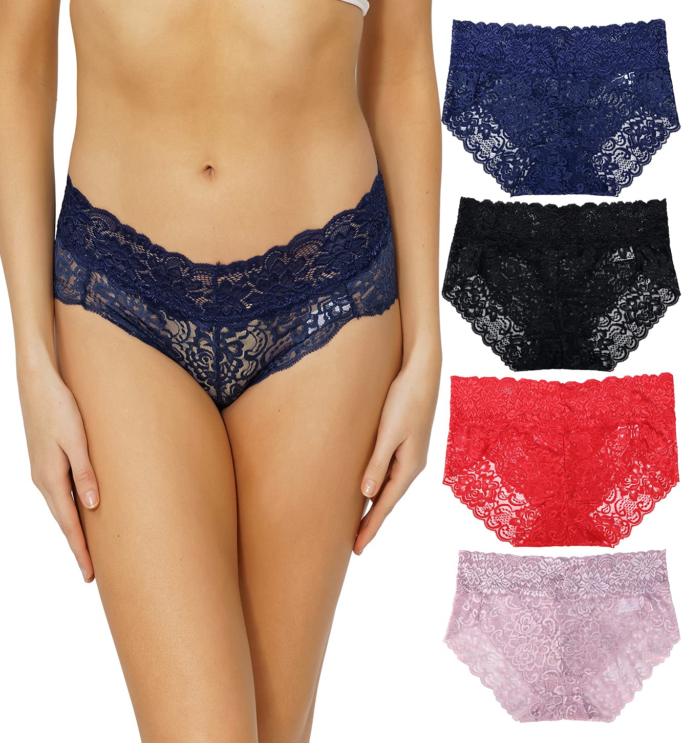 YINLANG Women's Lace Bikini Underwear Sexy Panties Low Waist Stretch Breathable Hipster Briefs 4