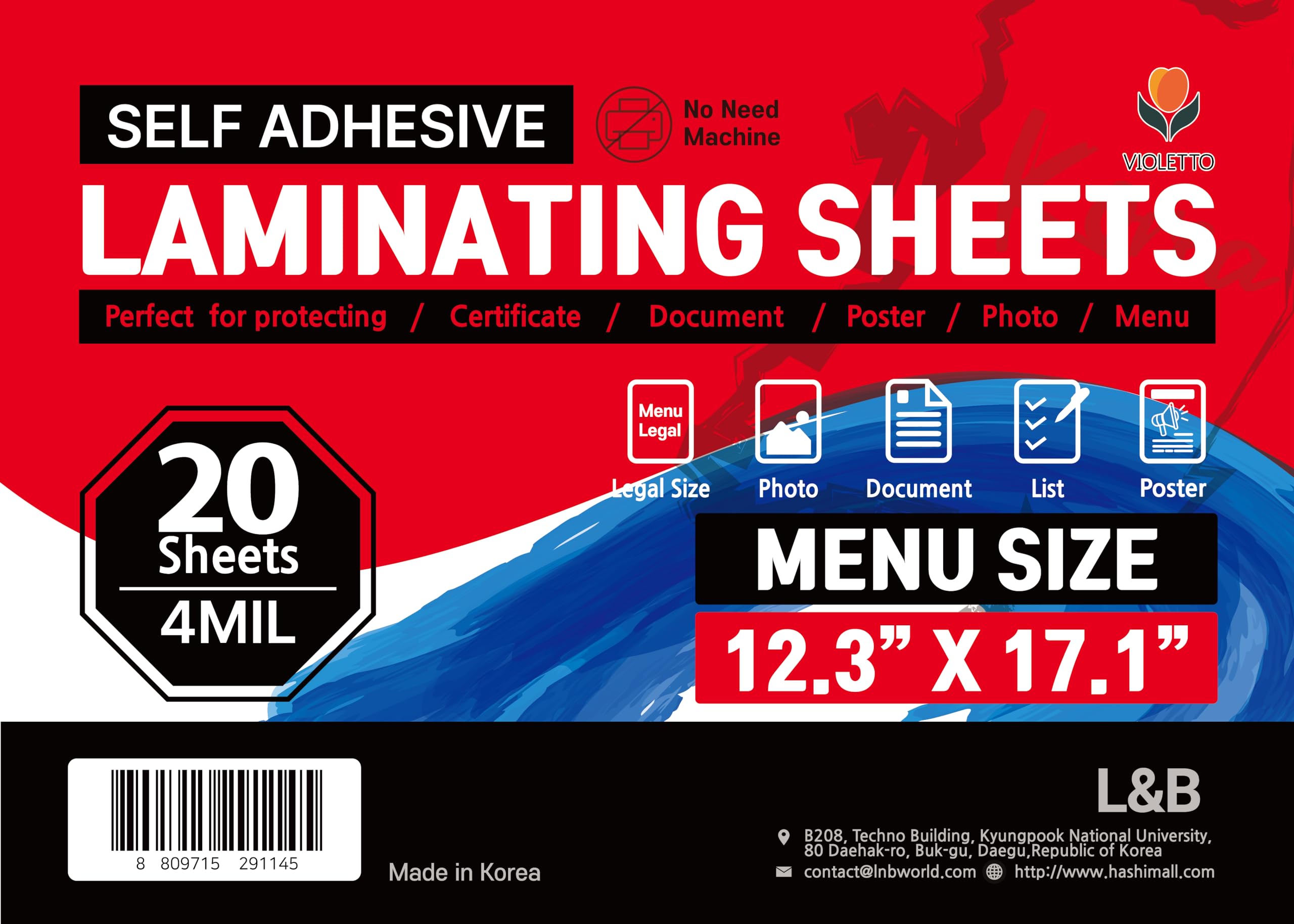 VIOLETTO Self Adhesive Laminating Sheets 12.3x17.1 inch, 20 Pack, 4mil Thickness, No Heat, No Machine Laminating Sheets Self Sealing