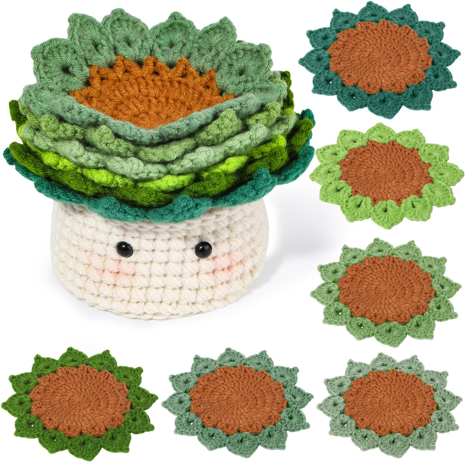 Crochet Kit For Beginners Knitting Beginner, Plant Coasters, Diy Starter Kit, All-In-One Set And Step-By-Step Video, Decor Or Coaster Use