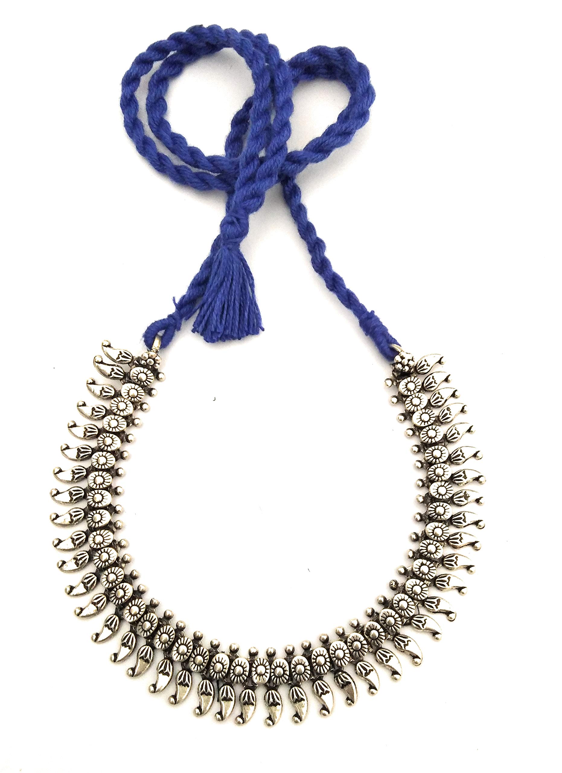 Necklace for Women ethnic in Blue thread with Antique Silver Oxidised Beads Choker Metal Thread Jewelry for Women and Girl (14cm Tall) (B07QKKWZXW) Amazon Price History, Amazon Price Tracker