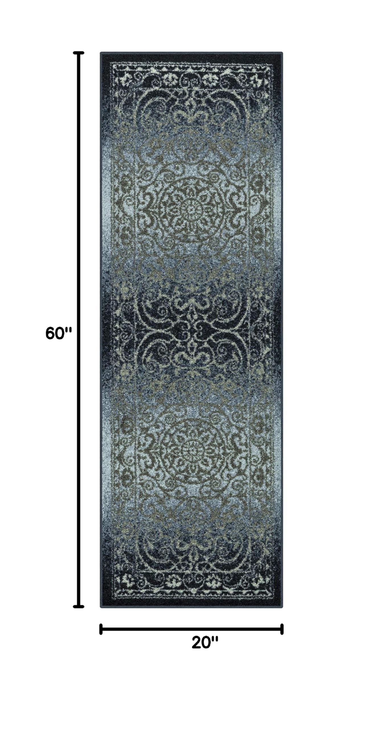 Maples Rugs Pelham Vintage Medallion Area Rugs - Made in USA - Low Pile, Non Slip, Pet-Friendly Mat for Bedroom, Office, Living & Dining Room, 5' x 7', Wineberry: Navy/Grey 1'8" x 5' (Oblong)