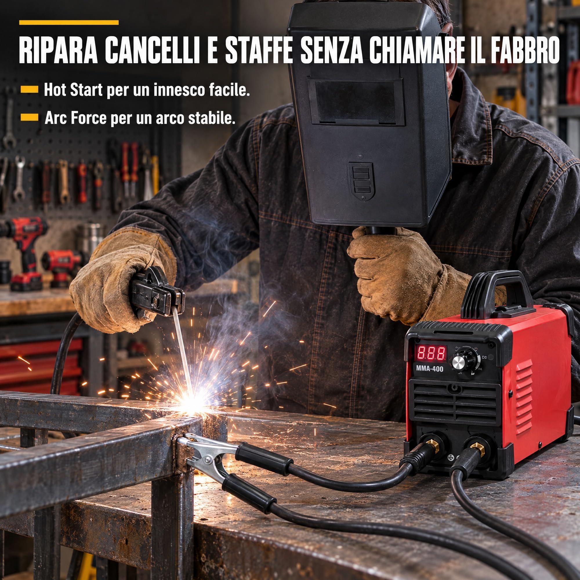 Saldatrice Inverter 400A Kit 3 in 1 con Smerigliatrice e Avvitatore