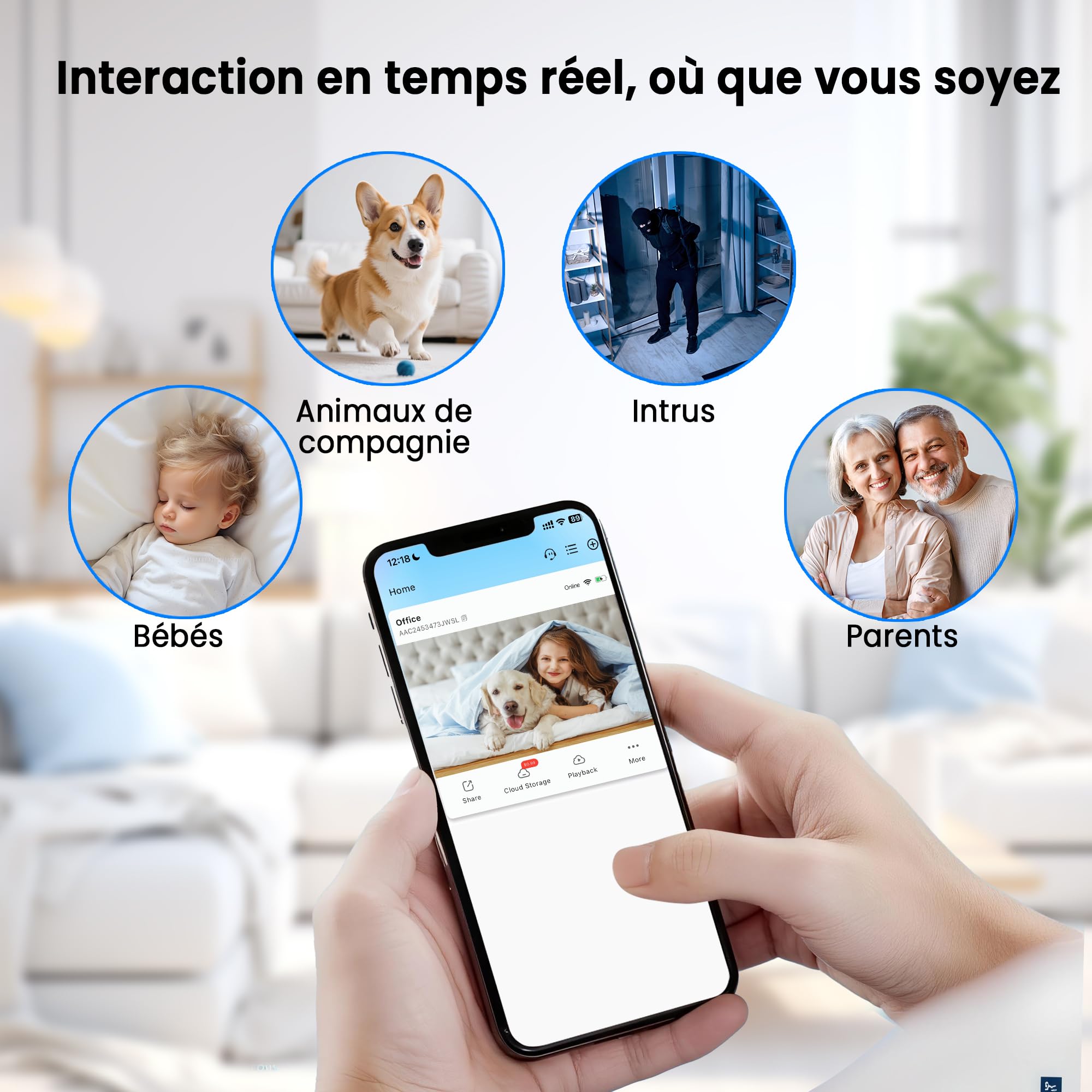 Caméra Espion Mini 4K Vision Nocturne WiFi - Caméra de Sécurité Intérieure Détection de Mouvement - Stockage Cloud Carte SD Batterie Intégrée
