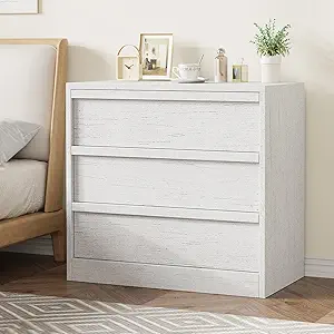 GarveeHome 3 Drawer Dresser for Bedroom, White Nightstand 3 Chest of Drawers with Large Storage, Small Modern Dresser Organizer Bedside Table for Living Room, Nursery, Entryway
