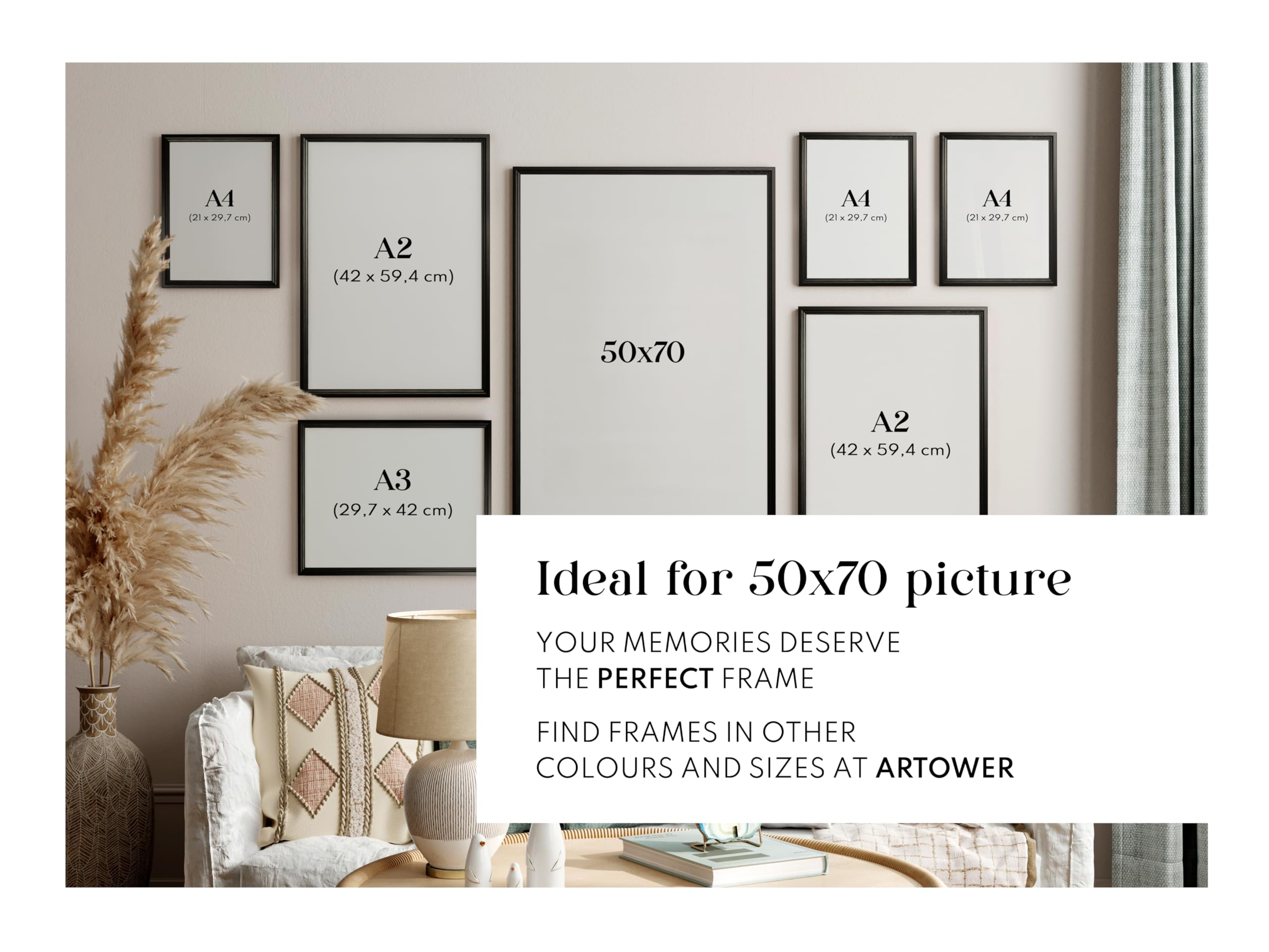 Massief houten fotolijst 50 x 70 cm in zwart zilver | incl. breukveilige anti-reflex kunstglasplaat | lijst voor poster | puzzel | fotocollage DR064