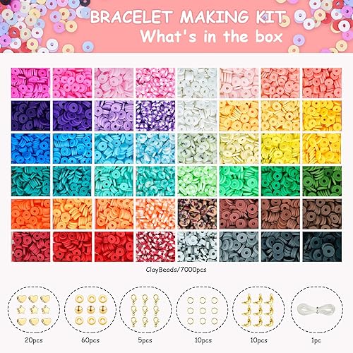 Miniatura 4 de Kit de 7000 cuentas de arcilla para hacer pulseras, 2 cajas de 48 colores, kit de pulsera de la amistad, cuentas heishi de arcilla polimérica con