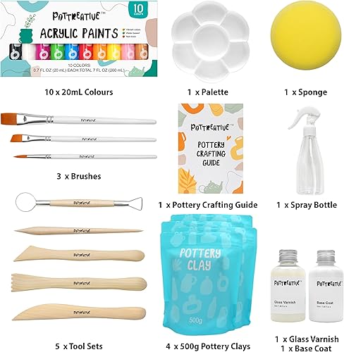 Miniatura 2 de Kit de arcilla seca al aire para principiantes, juego de cerámica todo en uno con herramientas de escultura, pinturas, barniz, kit de manualidades