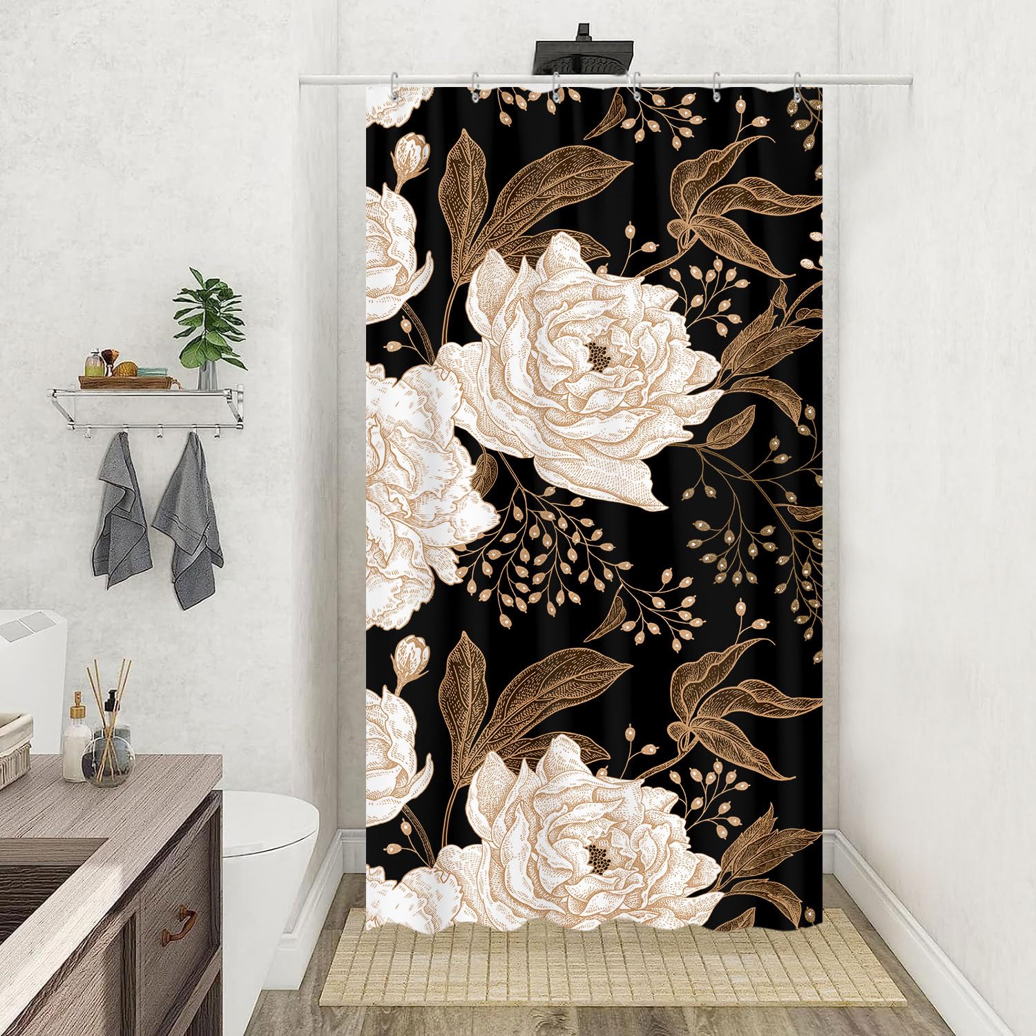 Rose Gold And Black Shower Curtain