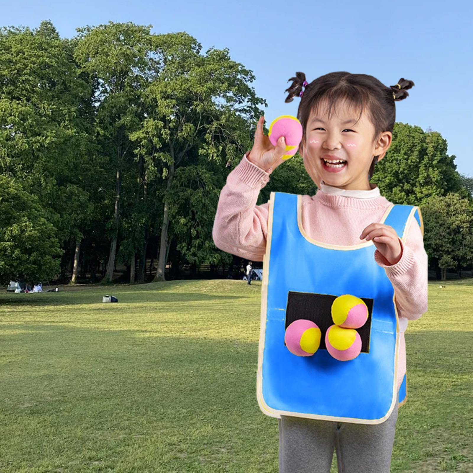 Kids Sticky Ball Vest Set - Fun Target Game with Soft Toss Balls | Catching and Throwing Game with 5 Sticky ballss and 1 Vest, Outdoor Dodgeball Activity Practice Vest for Gym and Park Fun