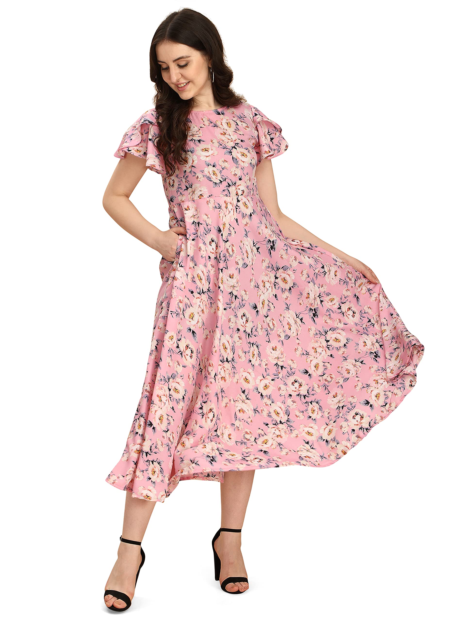 Oomph! Women's Polyester A-Line Maxi Dress (Md52_Rose Pink 3_Xs)