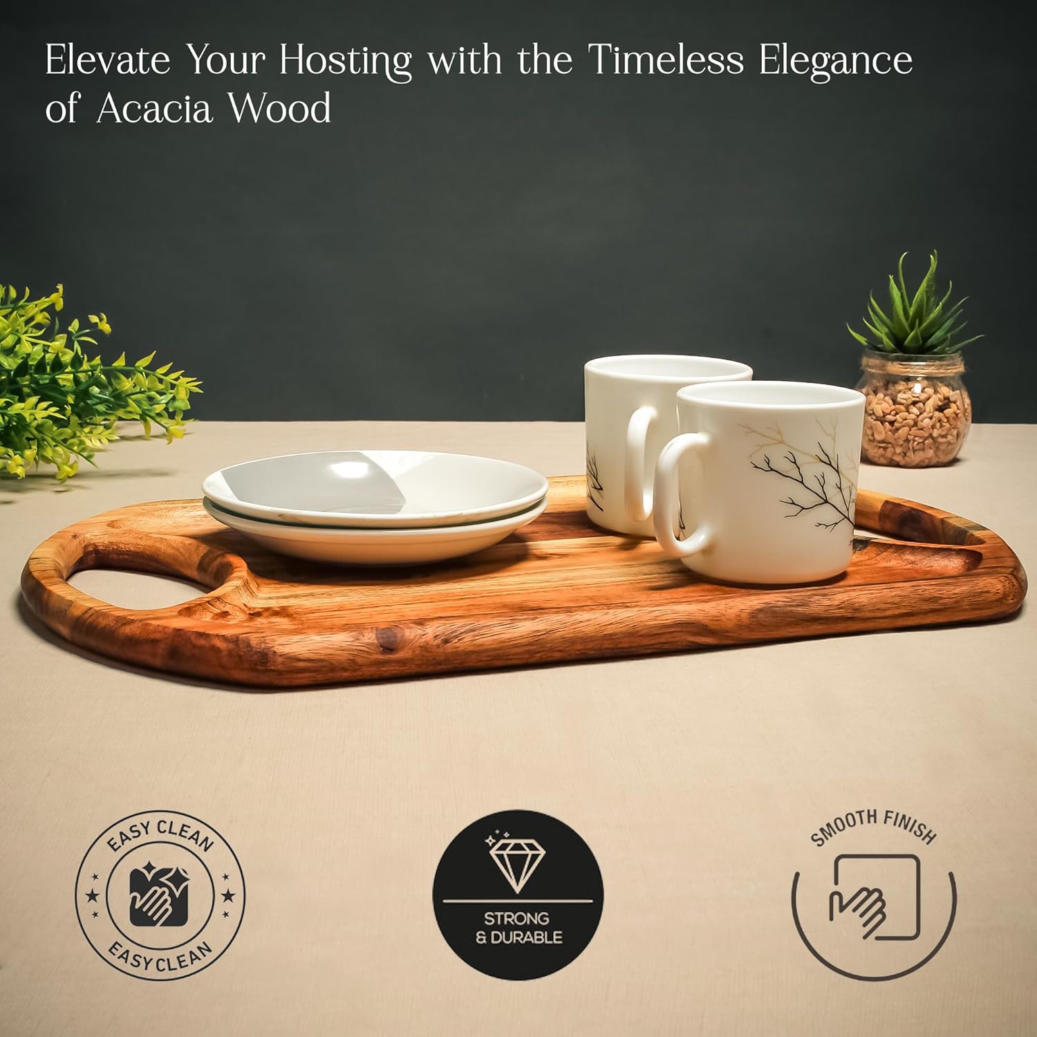 HOMORA Handcrafted Teak Wood Serving Boards (Set of 3) | Modular Charcuterie & Cheese Platters with Handles, chrsitmas, new year, thanksgiving