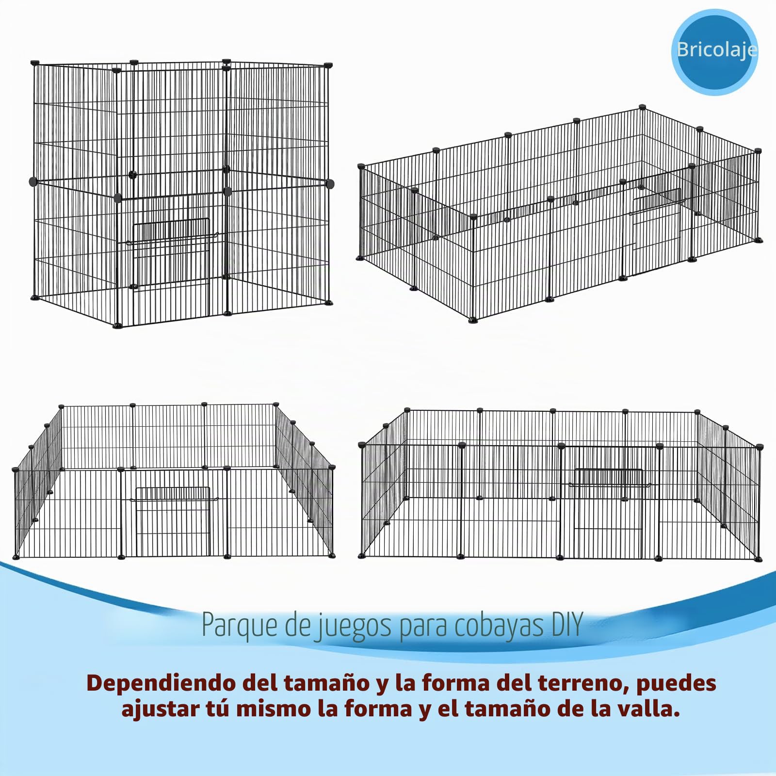 Froadp Parque de Juegos para Conejos y Mascotas al Aire Libre 142x72x72cm de Metal, 24 Piezas, Parque de Rejas con Puerta para Cobayas, Parque para Mascotas, Jaula para Cachorros, Hamsters (Negro)