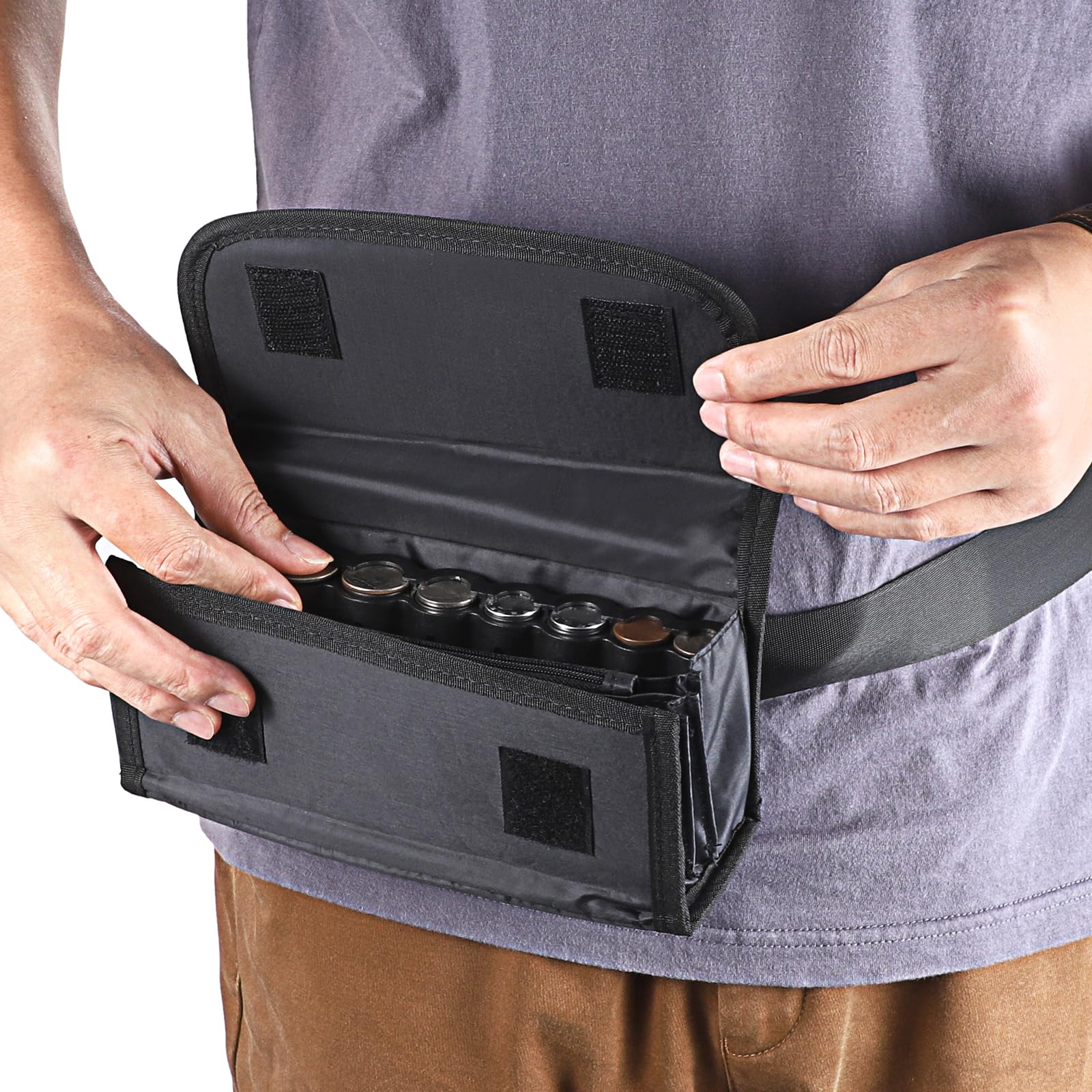 Porte-Monnaie Euro Sac de Rangement de Pièces avec Ceinture de Transport Noir