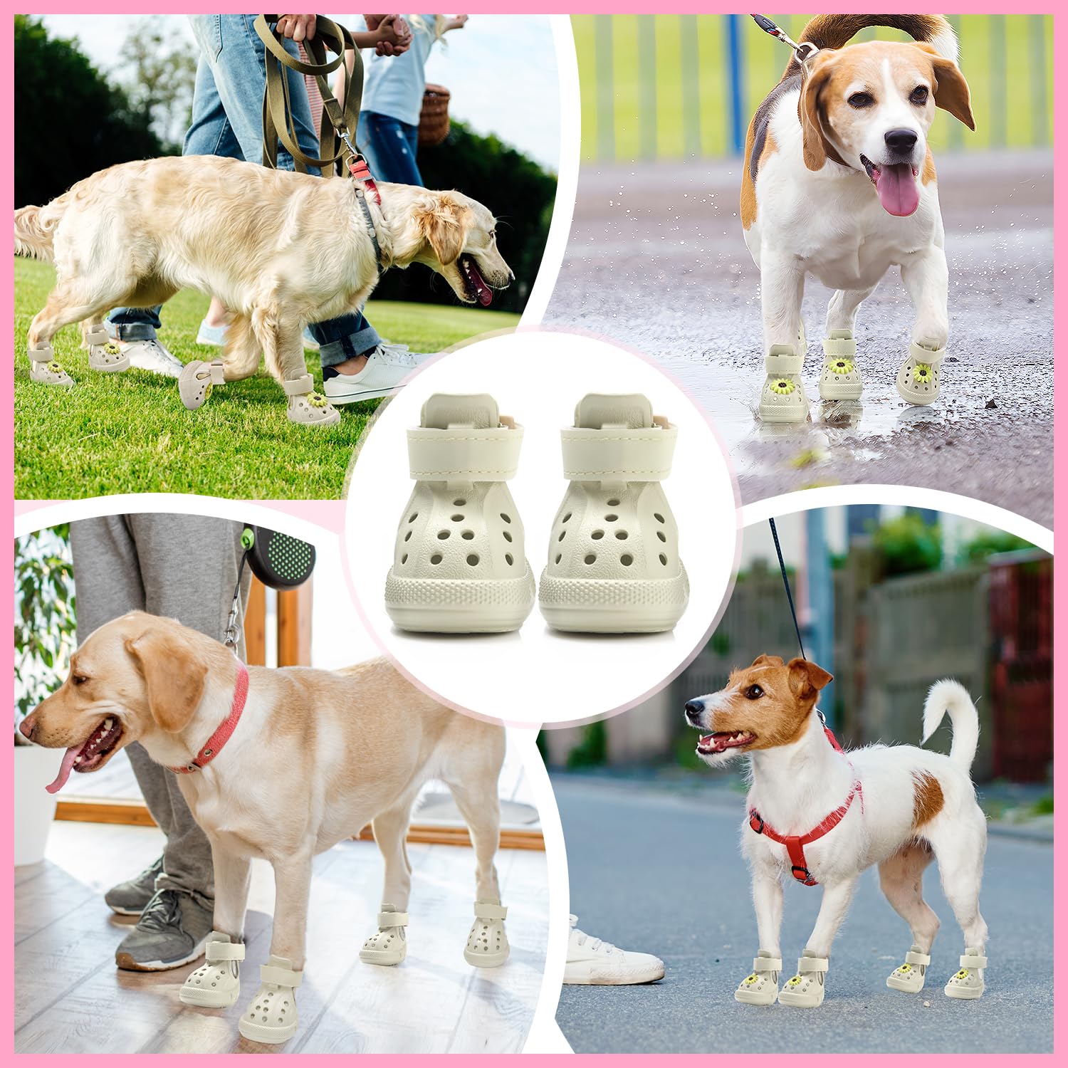 Eyein Hundeschuhe Pfotenschutz Sommer, Atmungsaktive rutschfeste Hundesandalen mit Verstellbare Reflektorstreifen für kleine, mittlere und große Hunde, leicht an- und ausziehbar (Weiß, Größe 8)