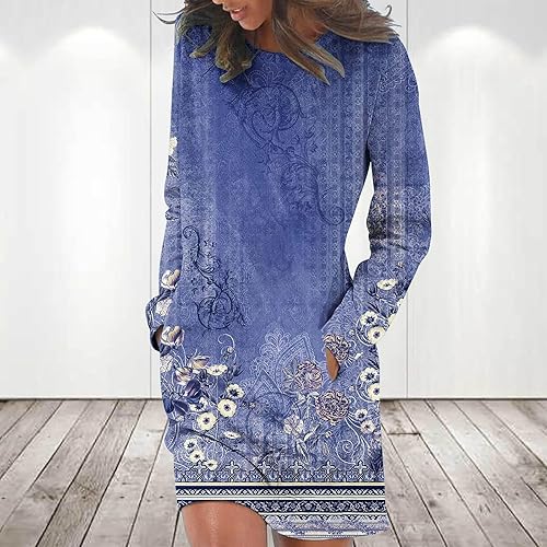 Miniatura 2 de Vestidos florales Mujer 2023 bolsillos Manga Larga Mariposa Rayas Vestido midi Cuello Redondo gradiente Tie Dye