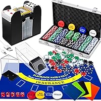 Vista 7 de Aoriher Juego de Blackjack Casino, incluye 300 fichas de póquer, fieltro de casino, 1 barajador automático de tarjetas de 6 barajas, bandeja de Verde