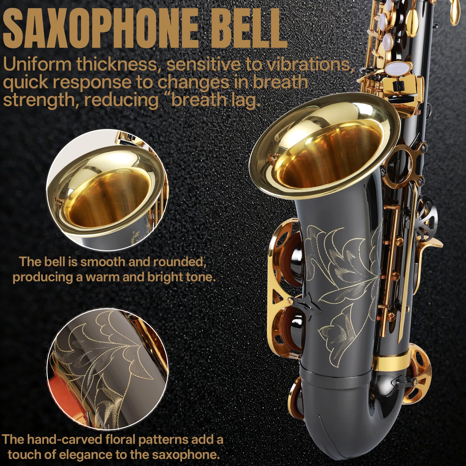 Kmise E Flat - Saxofón alto, saxofones ligeros para estudiantes principiantes, kit completo con funda portátil, soporte para saxofón, correa, lengüetas, guías para principiantes, silencio, kit de