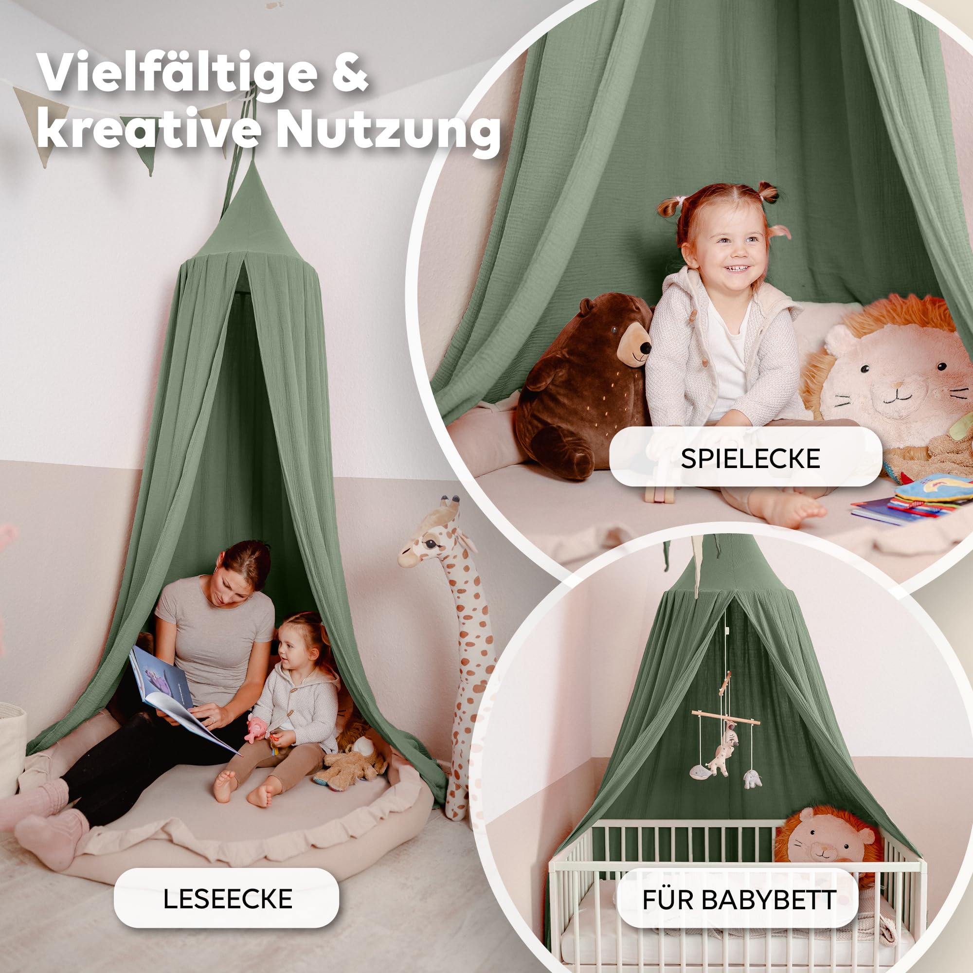 lilimaus Baldachin Kinderzimmer [in 12 Farben] - Betthimmel aus 100% Baumwolle Musselin Handmade für Mädchen & Jungen - Babybett Himmel als Babyzimmer Deko - Vorhang für Kinderbett, Kuschelecke