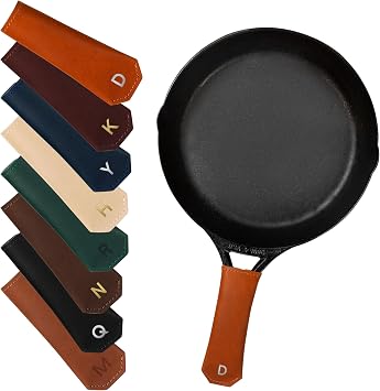 Northwind Personalized Engraved Leather Skillet Handle Cover Made in USA - Custom Monogrammed Pot Holder Sleeve for Cast Iron Pans, Anniversary, Wedding, Housewarming gift Handle Cover