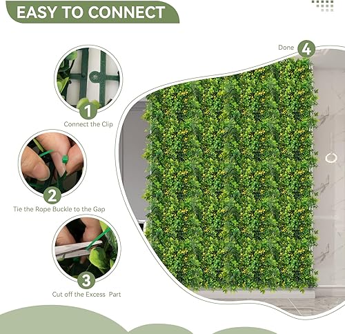 Miniatura 4 de perlaw Paneles artificiales de boj de 10 x 10 pulgadas, paneles de pared de césped, 6 paneles de boj sintético, plantas de seto topiario, paneles de