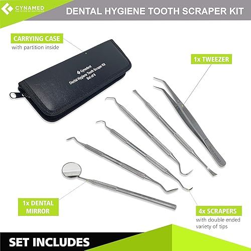 Vista 12 de CynaMed Kit de cuidado bucal de herramientas dentales (paquete de 3) – Púa dental de acero inoxidable, raspador de sarro, raspador, pinzas y espejo