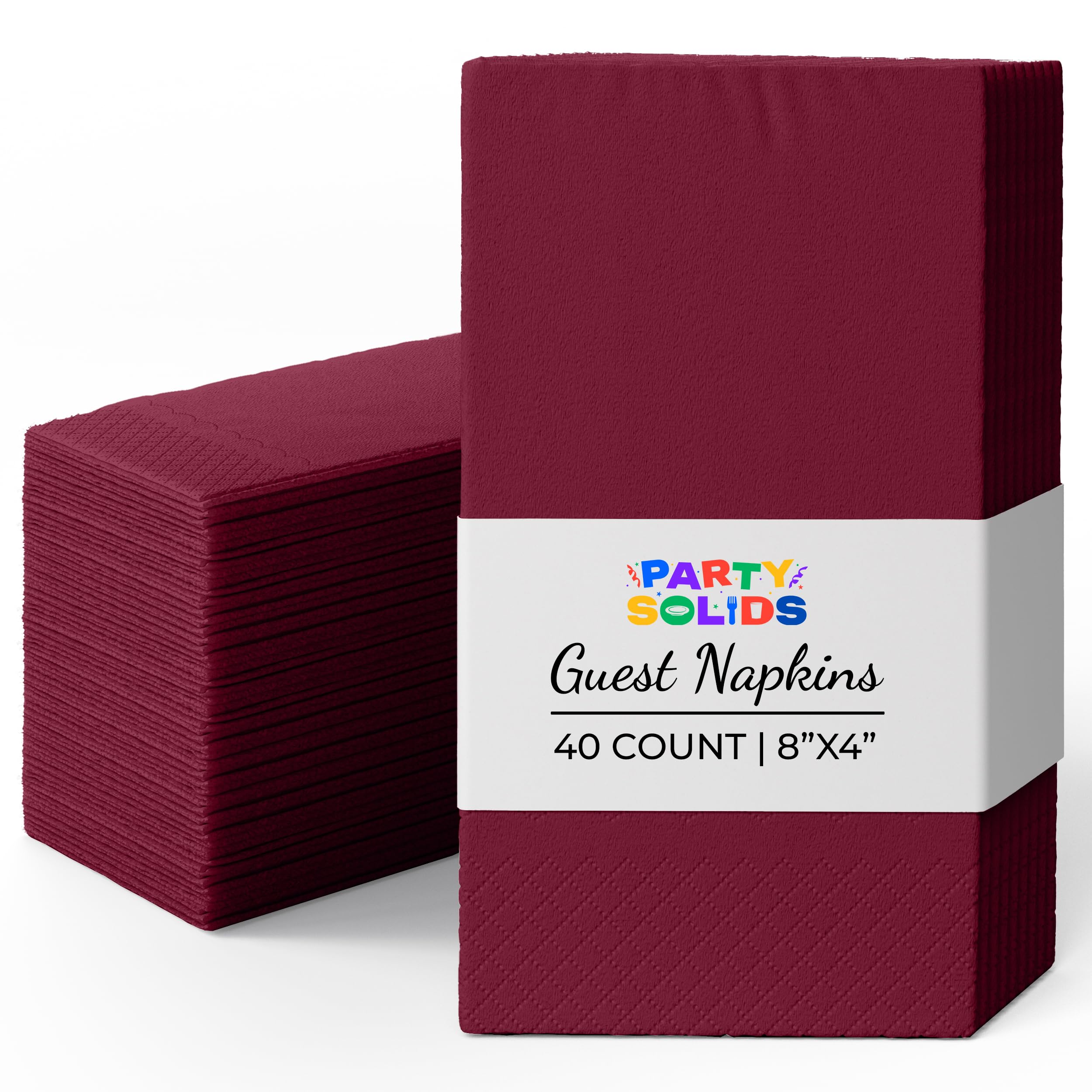 Party Solids Burgundy Dinner Napkins Disposable 8" x 4" Folded - 40 Pcs 2 Ply Burgundy Napkins Disposable Paper Guest Towels for Bathrooms, Dinners,