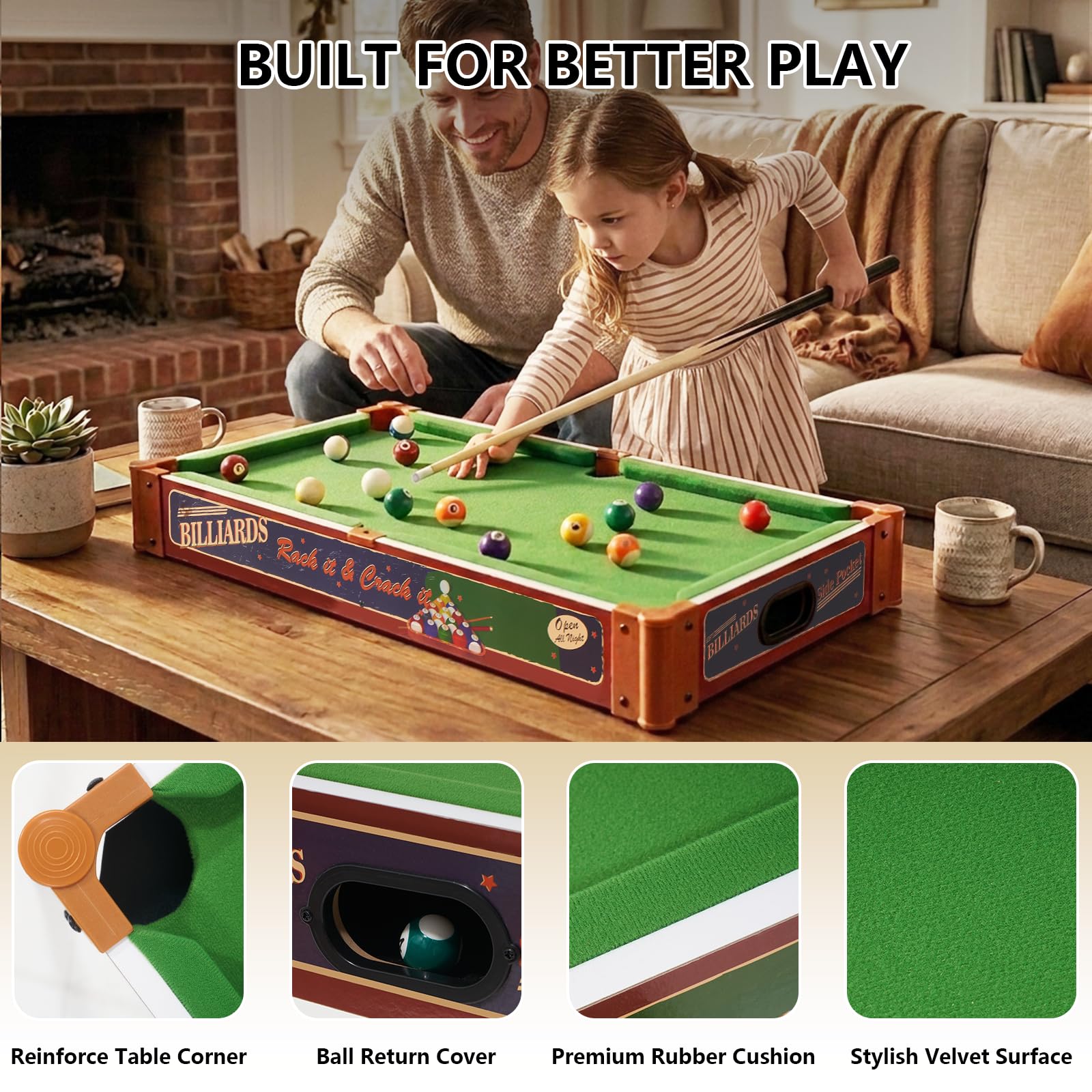 RAYKEEP Mini table de billard 2 en 1 de 81,3 cm avec pieds amovibles pour enfants et adultes, ensemble de jeu portable avec queues et balles pour salon, salle de jeux