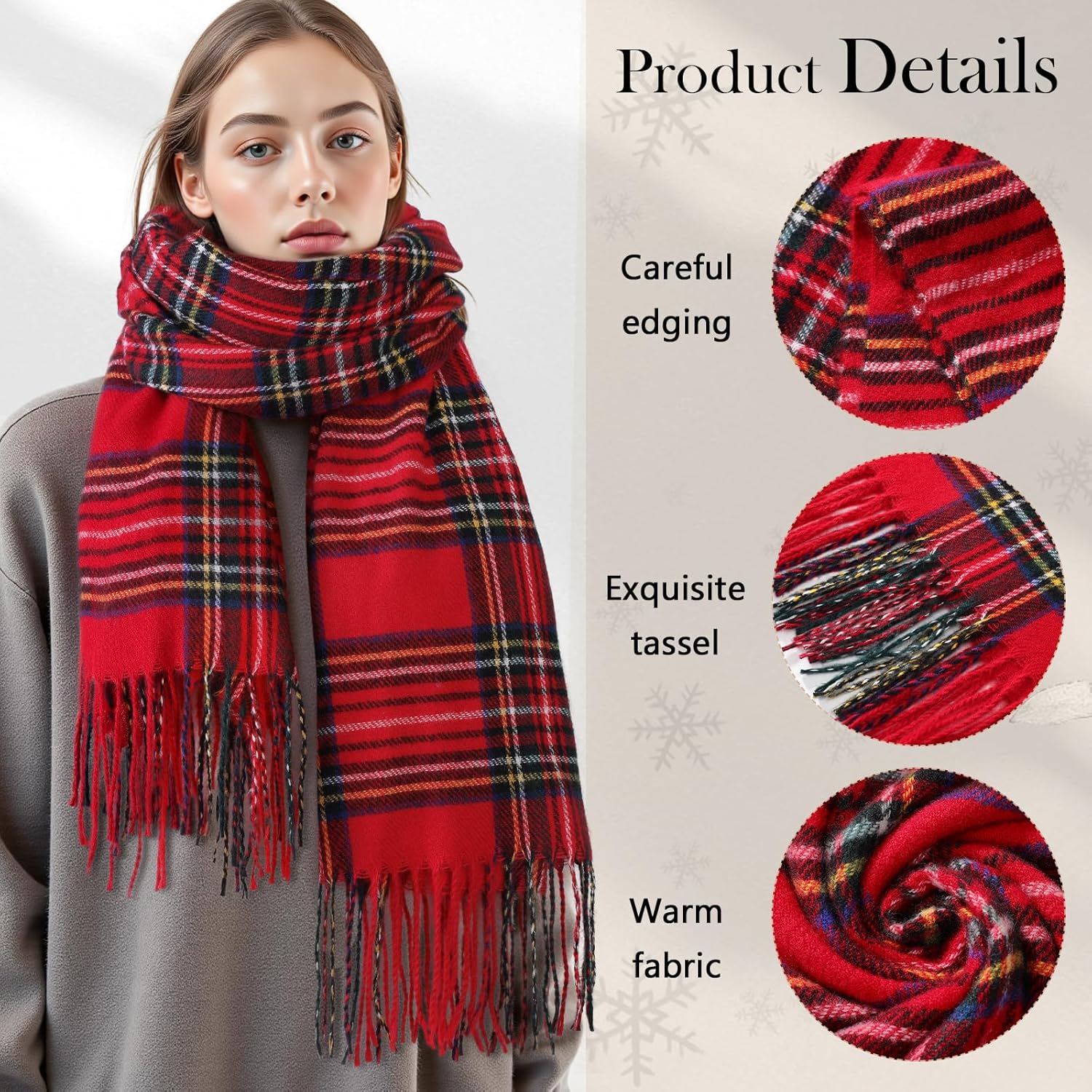 Pleneal Winter Scarf for Women, Scottish Checked Scarf Cashmere Feel Christmas Long Oversized Fashion Scarfs - Image 3