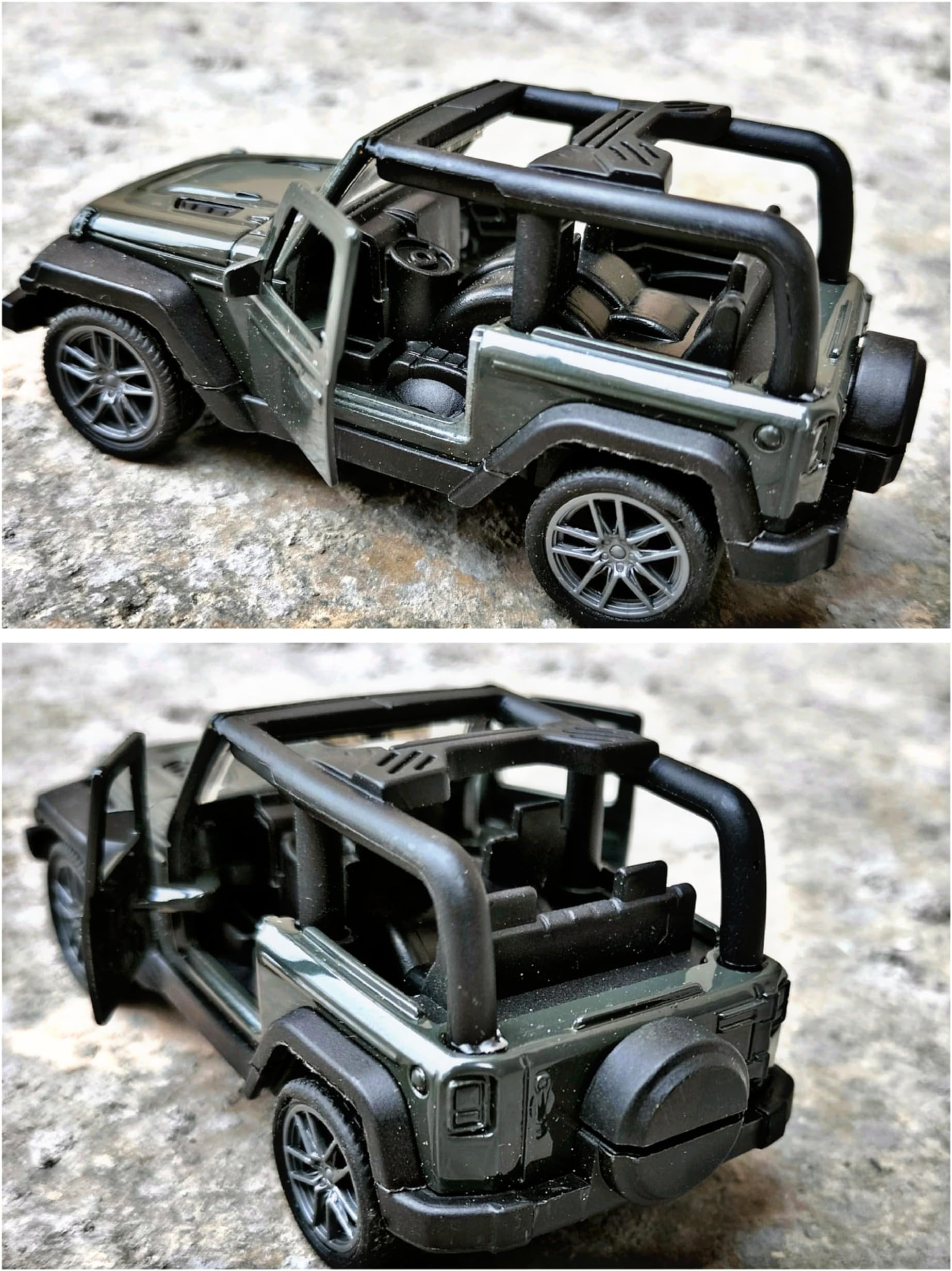 1:36 Scale Diecast Metal Mini Open Thar Jeep Toy Car (Open Door & Pull Back)