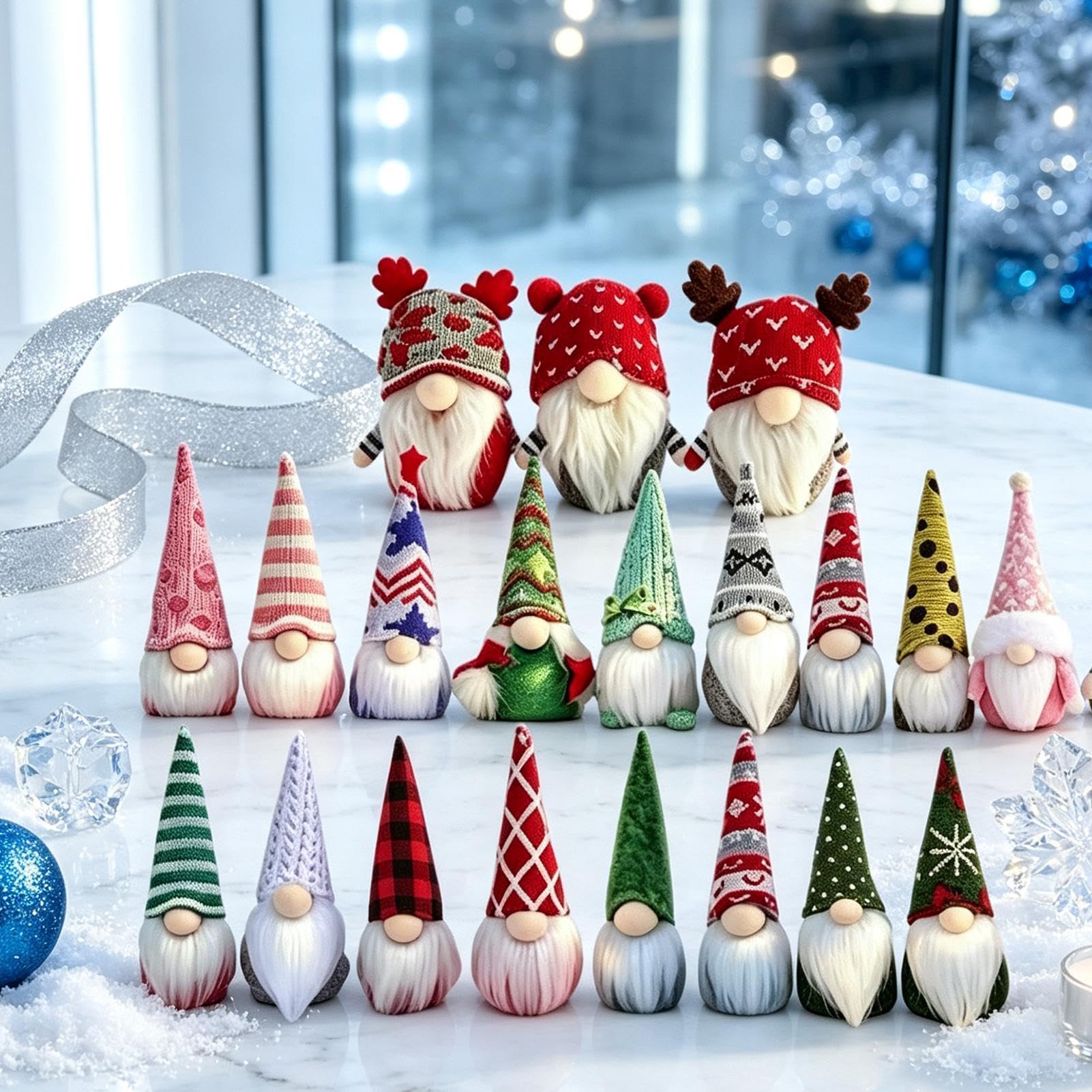 Calendario 'Avvento con di Natale 24 Giorni Decorazioni Peluche | Nani Festivi per Casa Ufficio Soggiorno Camera Cameretta Scrivania Tavolo Ingresso Mobile TV