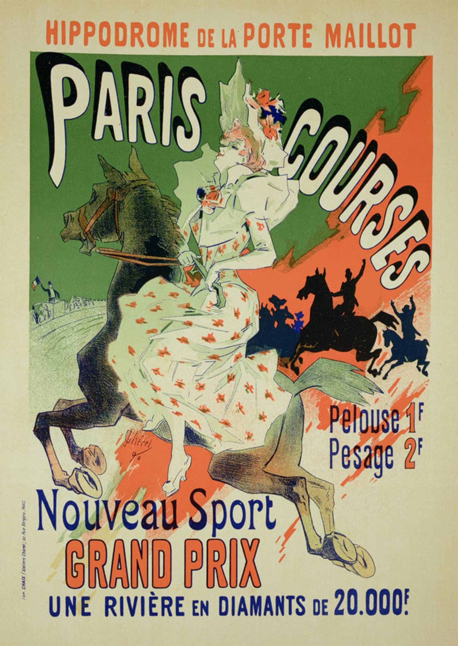 ARTXLXXBN Famous Painting Canvas Artwork Graffiti Print Reproduction of a Poster Paris Courses by Jules Cheret Portrait Canvas Image for Home Decor 60x90cm
