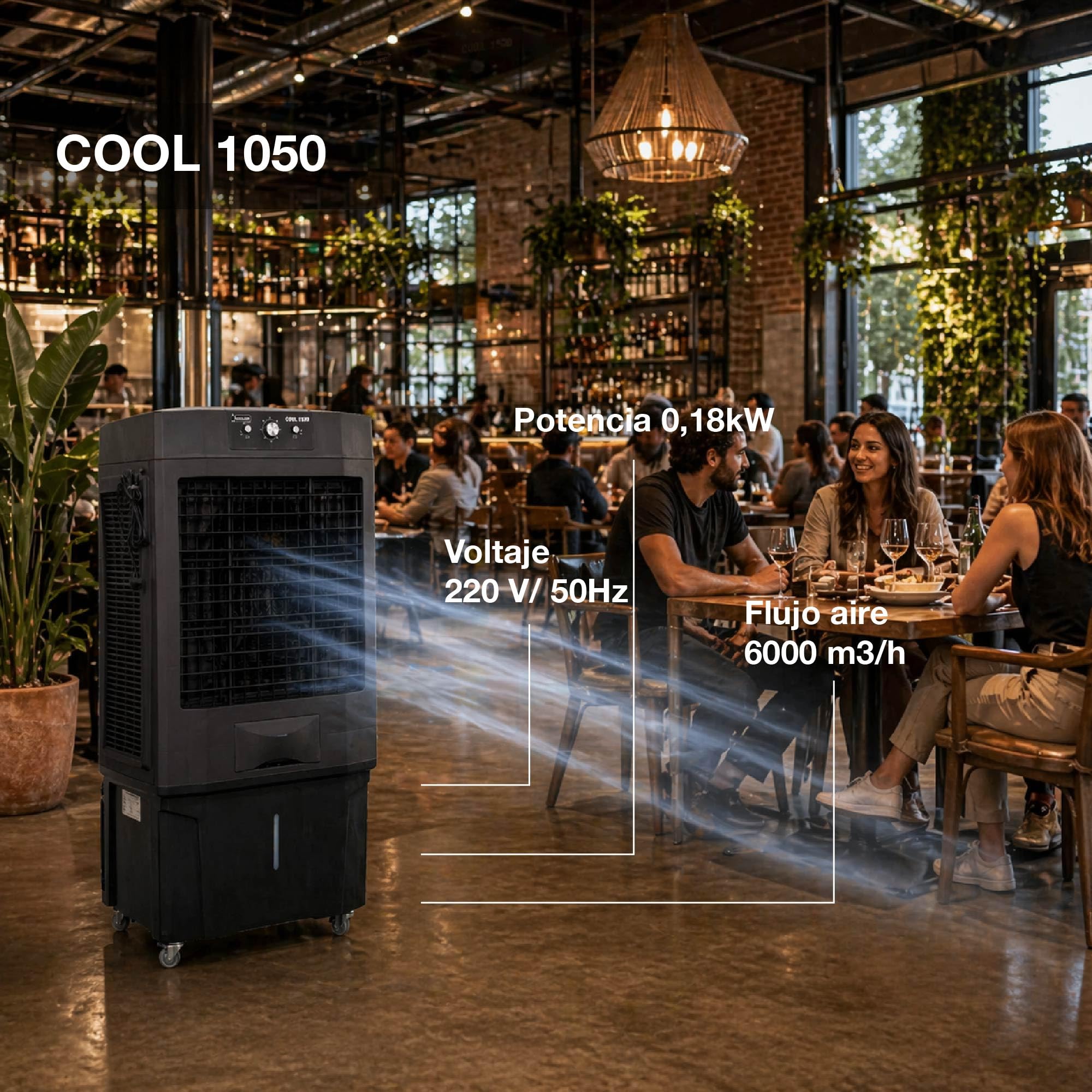 GARLAND COOL 1050 Climatizador Evaporativo 180W, Depósito 50L, 6000 m³/h, 20–50 m², Bajo Consumo, Enfriador de Aire